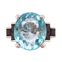 Berca 10.87kt Oval Cut Brazilian Aquamarine GIA cert Sapphires Cocktail Ring
