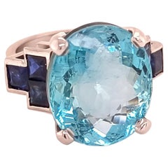 Berca 10.87kt Oval Cut Brazilian Aquamarine GIA cert Sapphires Cocktail Ring