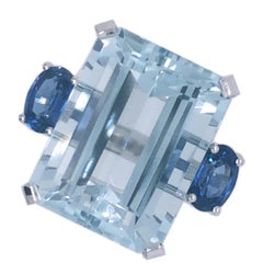 Berca 12 Karat Emerald Cut Brazilian Aquamarine Oval Sapphire Cocktail Ring