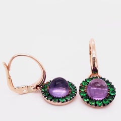 Berca 1,20 Kt Grüner Tsavorit Runder Amethyst Cabochon Roségold Ohrringe baumeln
