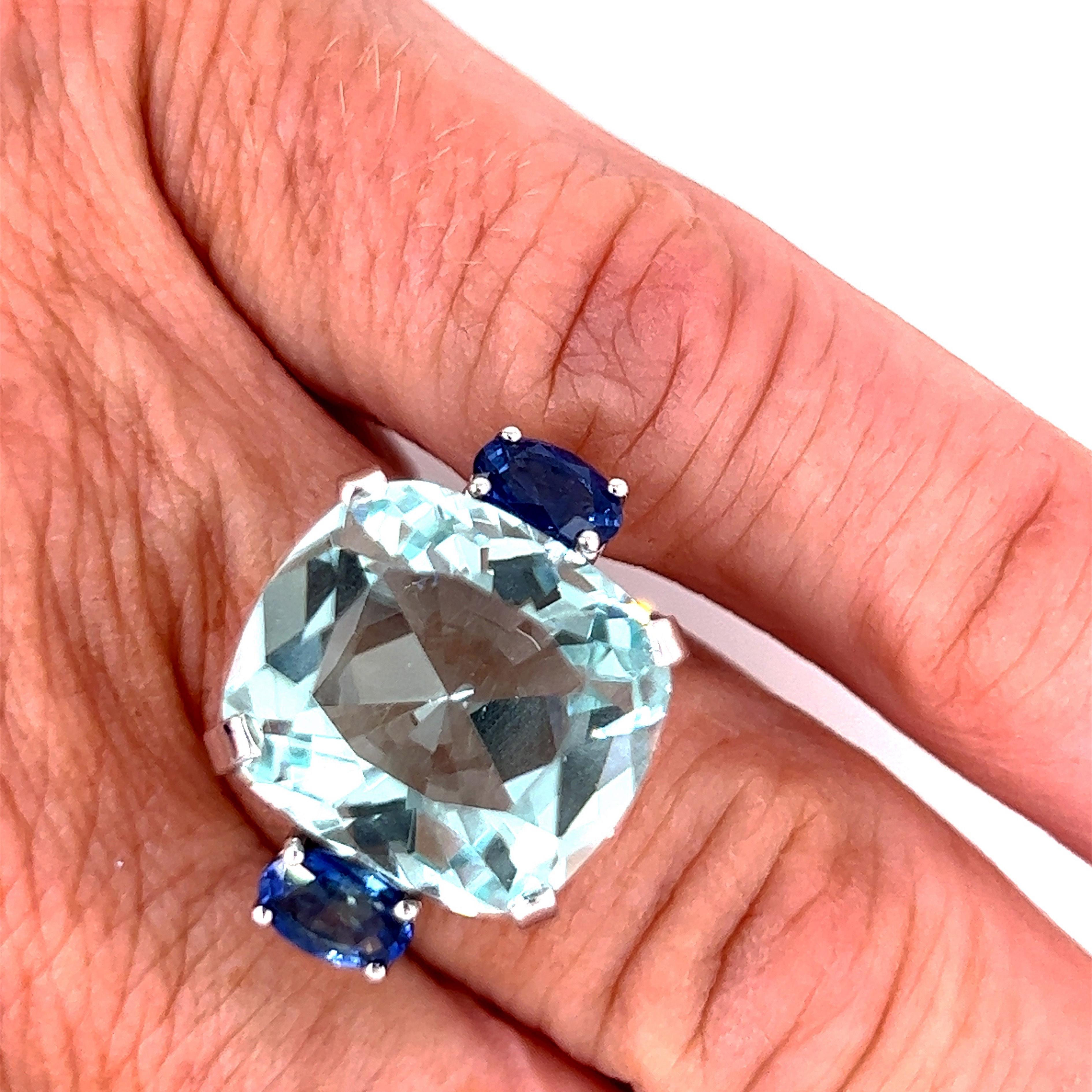 Berca 12.15 Karat Antik Cut Brazilian Aquamarine Oval Sapphire Cocktail Ring 1