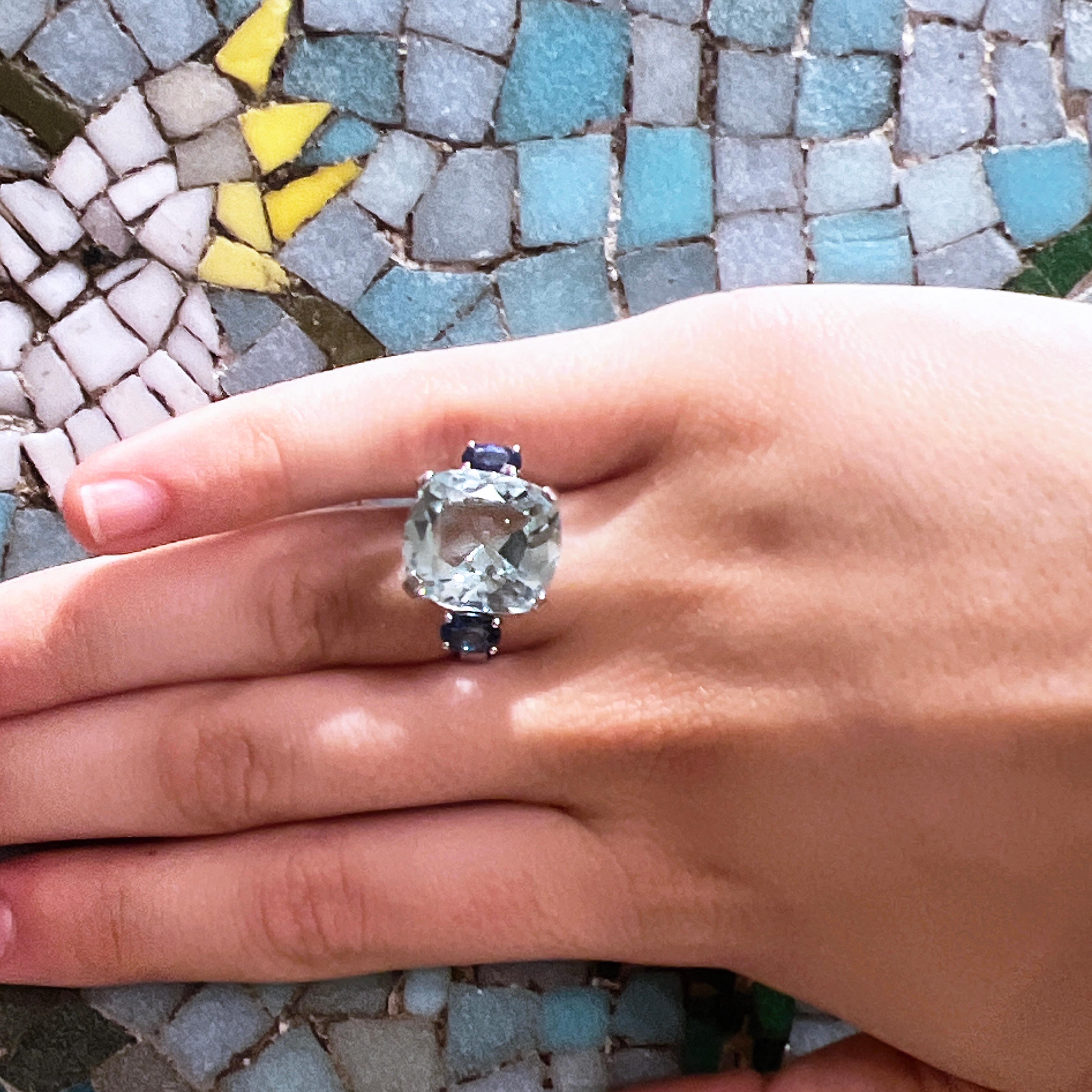 Berca 12.15 Karat Antik Cut Brazilian Aquamarine Oval Sapphire Cocktail Ring 5