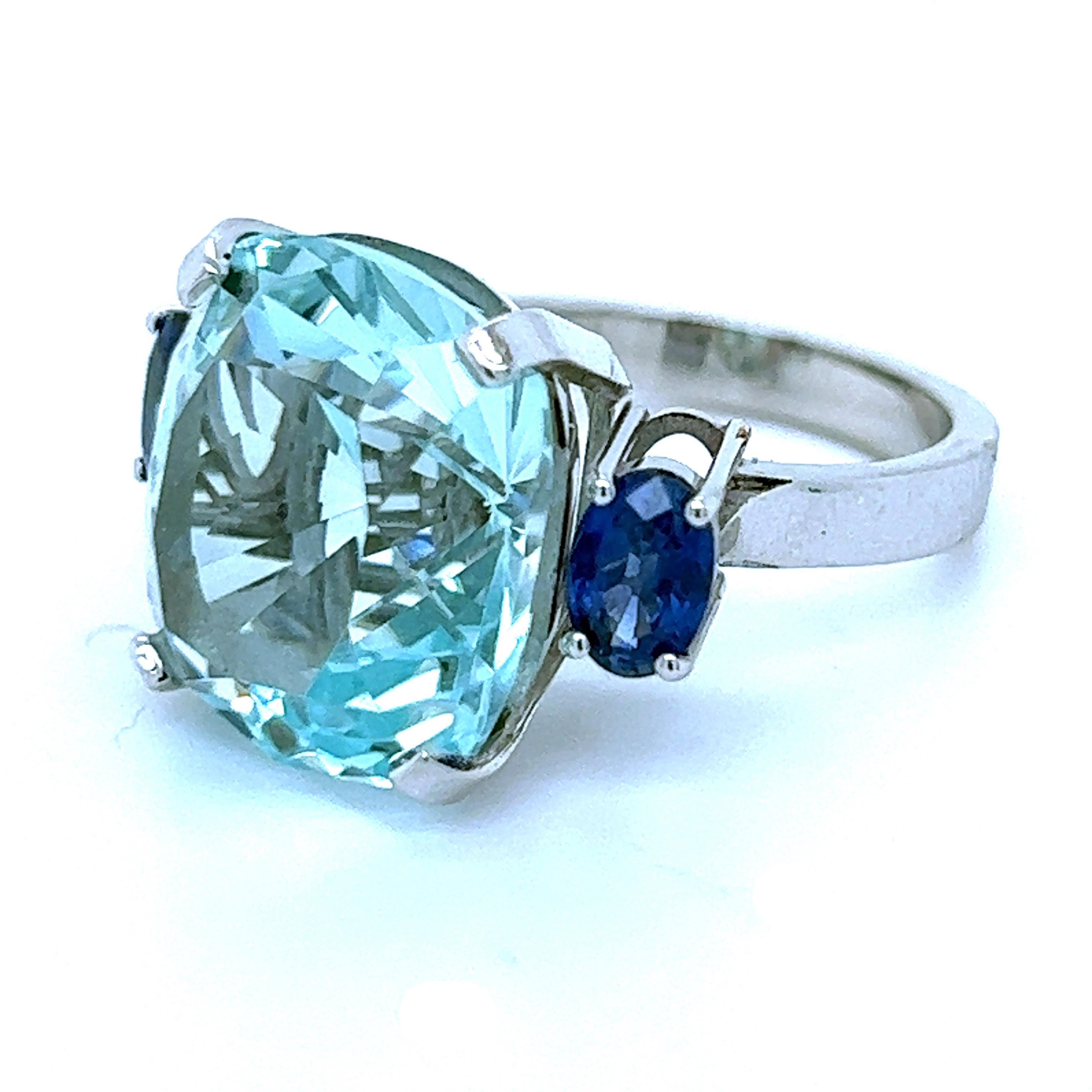 Contemporary Berca 12.15 Karat Antik Cut Brazilian Aquamarine Oval Sapphire Cocktail Ring