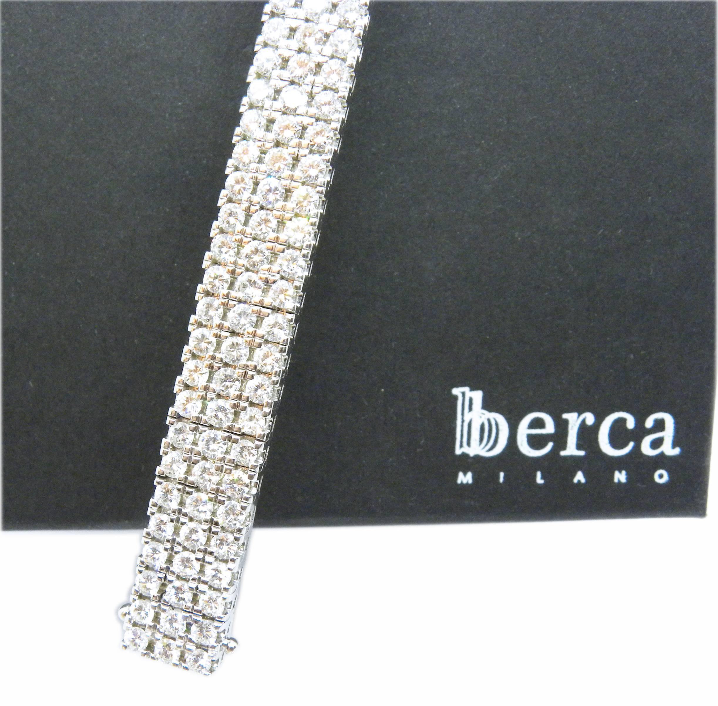 Berca 12.60Kt 174 White Diamond White Gold Setting Three Lines Tennis Bracelet In New Condition For Sale In Valenza, IT