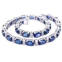 Berca 14.43Kt Oval Sapphire White Diamond White Gold Handcrafted Tennis Bracelet