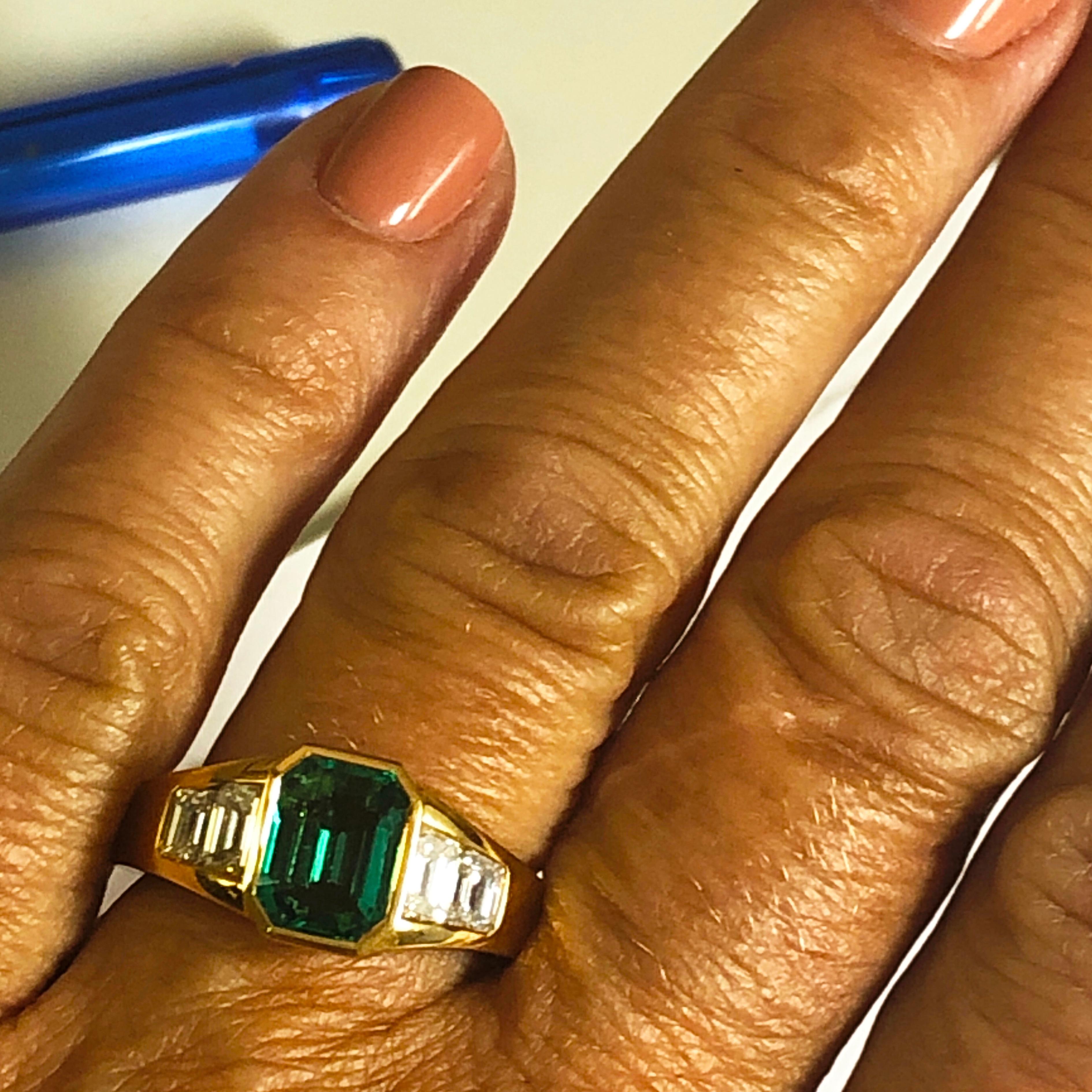 Berca 1.51Kt Muzo Emerald Octagon Cut 1.01Kt White Diamond Emerald Cut Ring For Sale 2