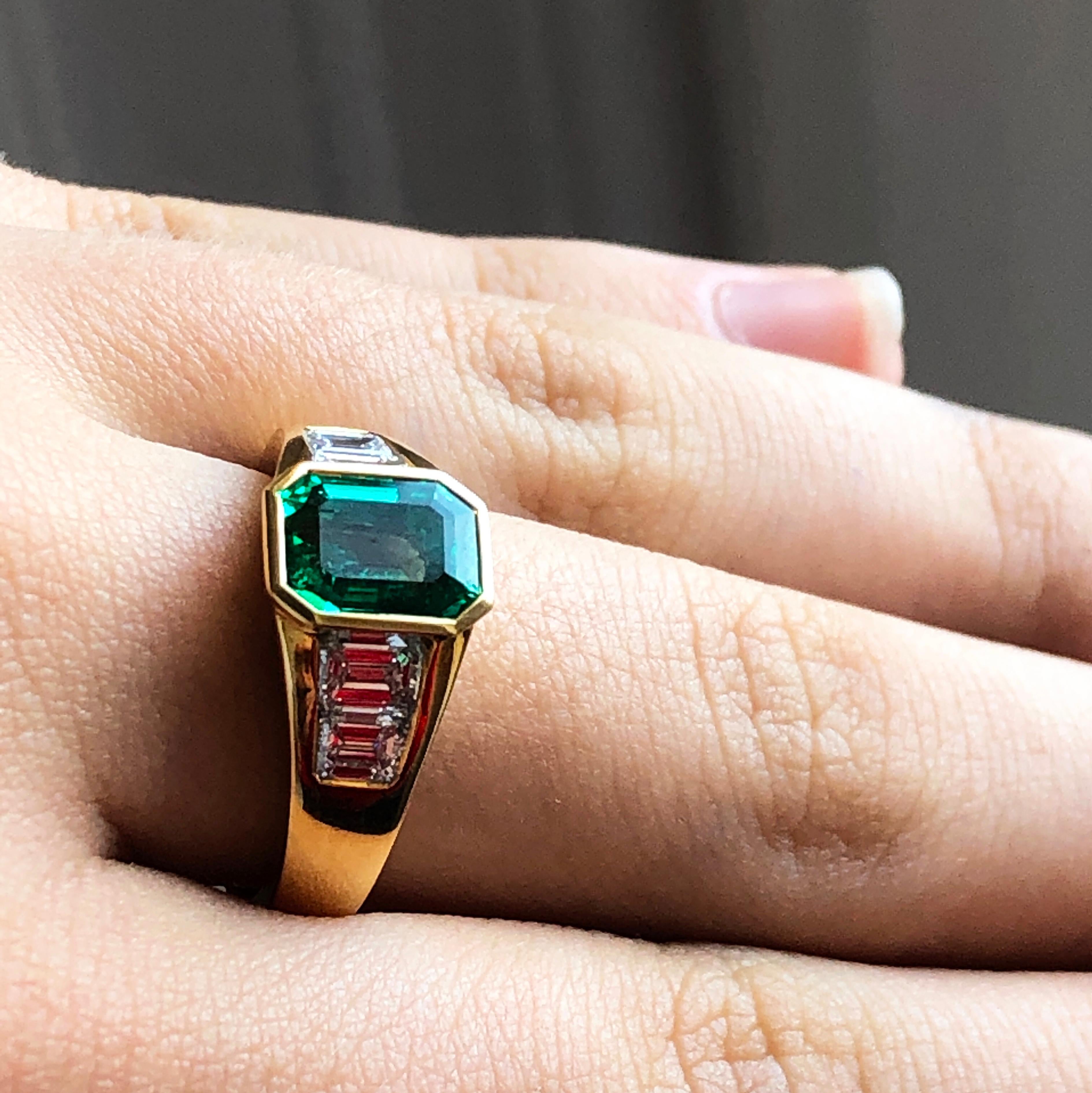 Berca 1.51Kt Muzo Emerald Octagon Cut 1.01Kt White Diamond Emerald Cut Ring For Sale 4