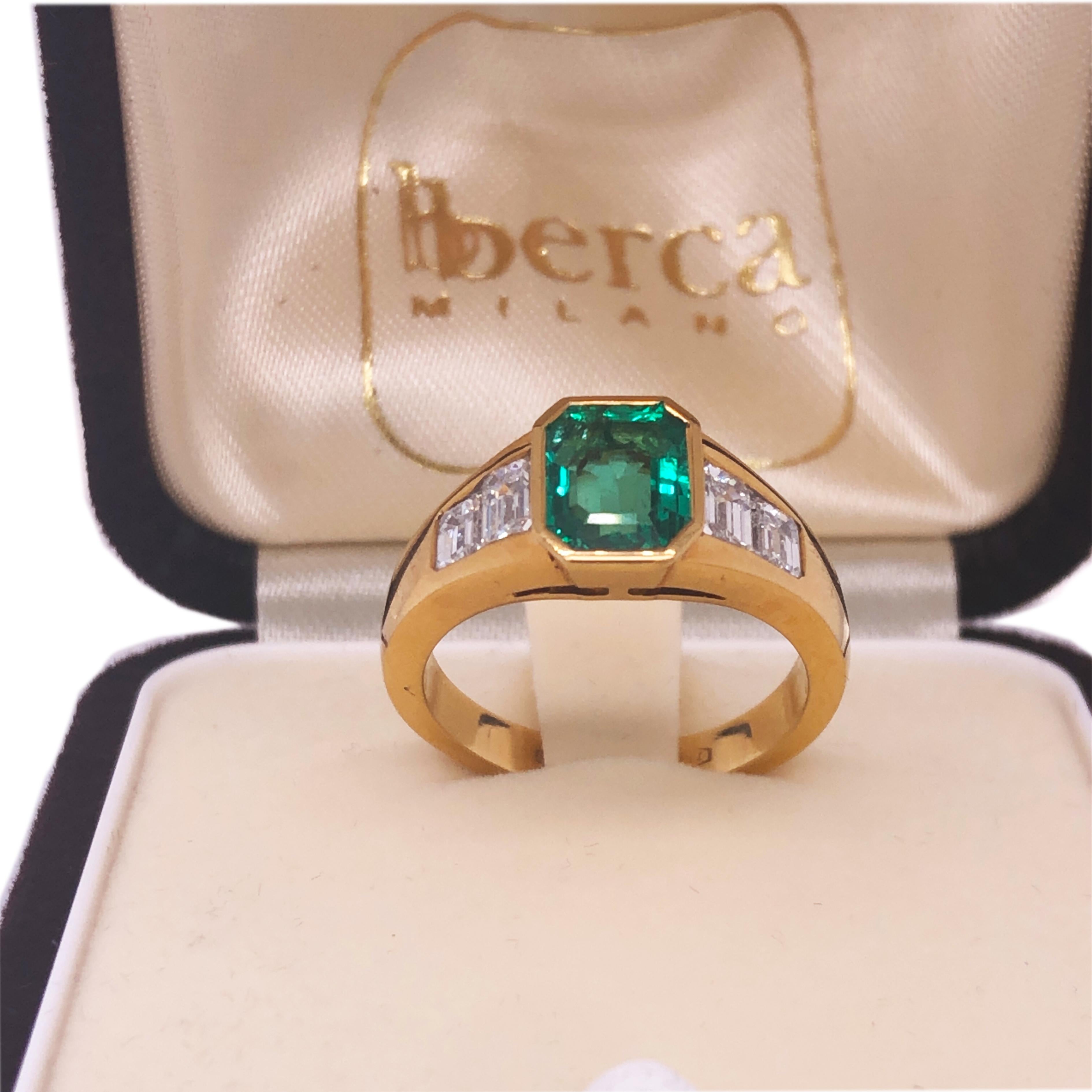 Berca 1.51Kt Muzo Emerald Octagon Cut 1.01Kt White Diamond Emerald Cut Ring For Sale 8