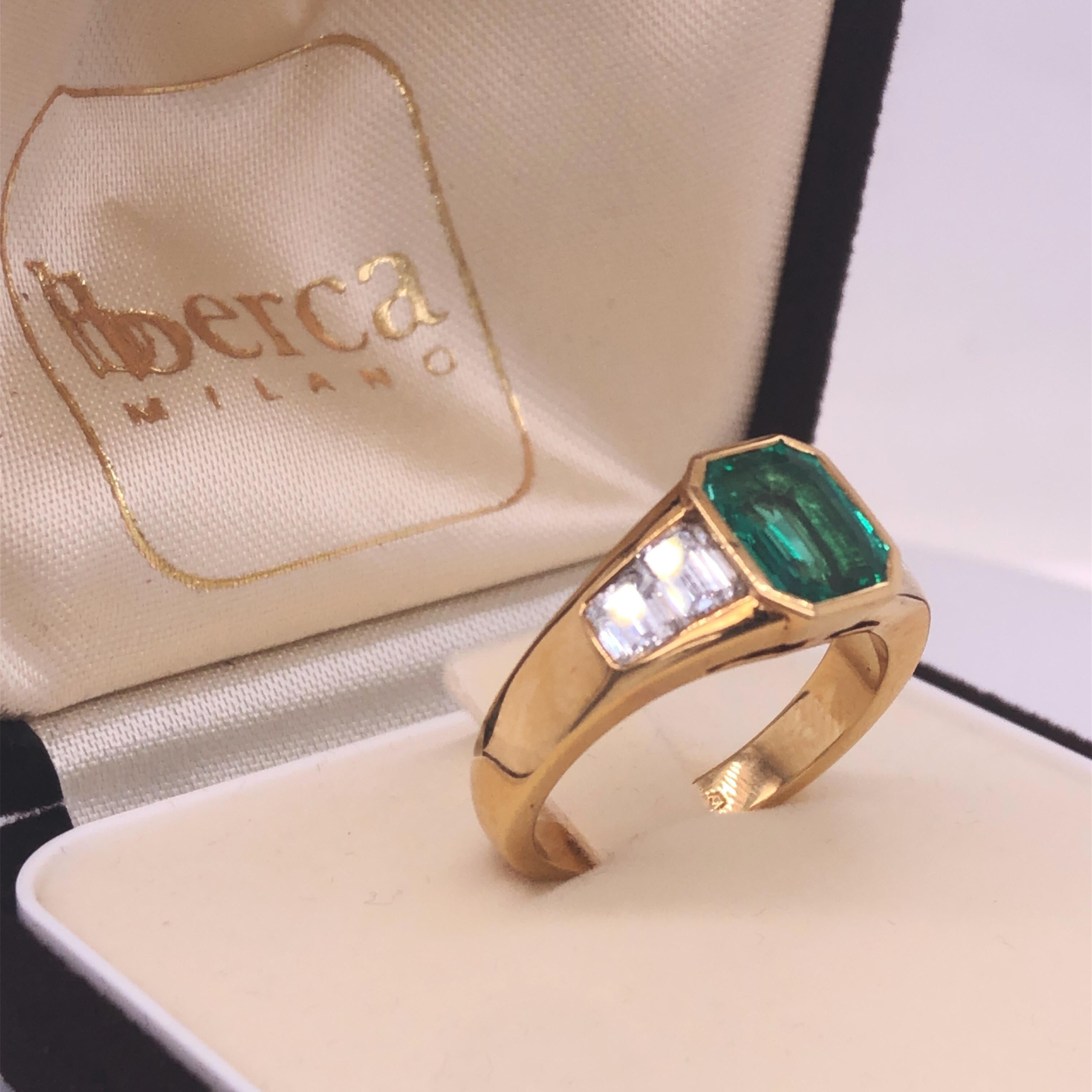 Berca 1.51Kt Muzo Emerald Octagon Cut 1.01Kt White Diamond Emerald Cut Ring For Sale 9