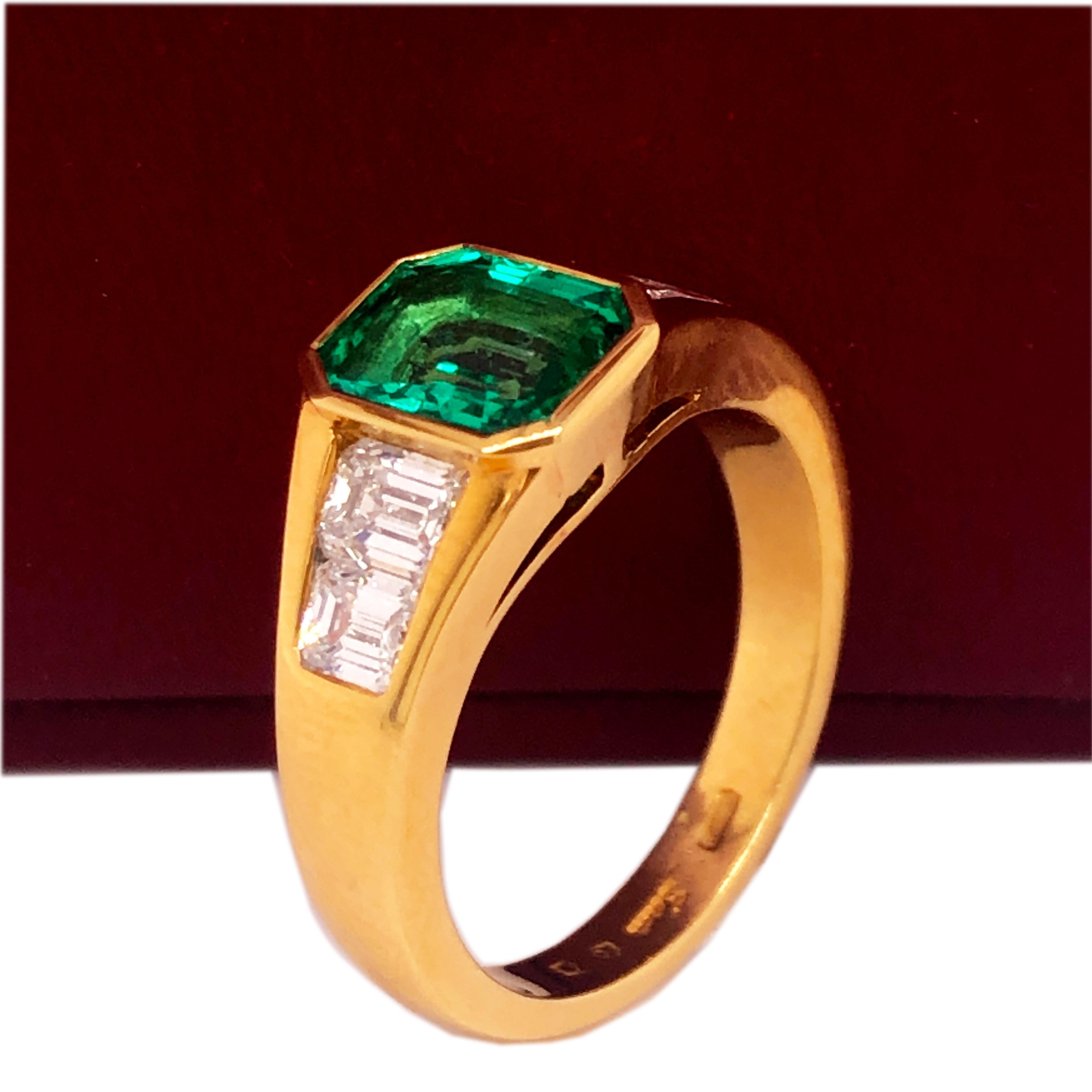 Berca 1,51 Karat Muzo Smaragd Octagon Cut 1,01 Karat Weißer Diamant Smaragdschliff Ring im Zustand „Neu“ im Angebot in Valenza, IT