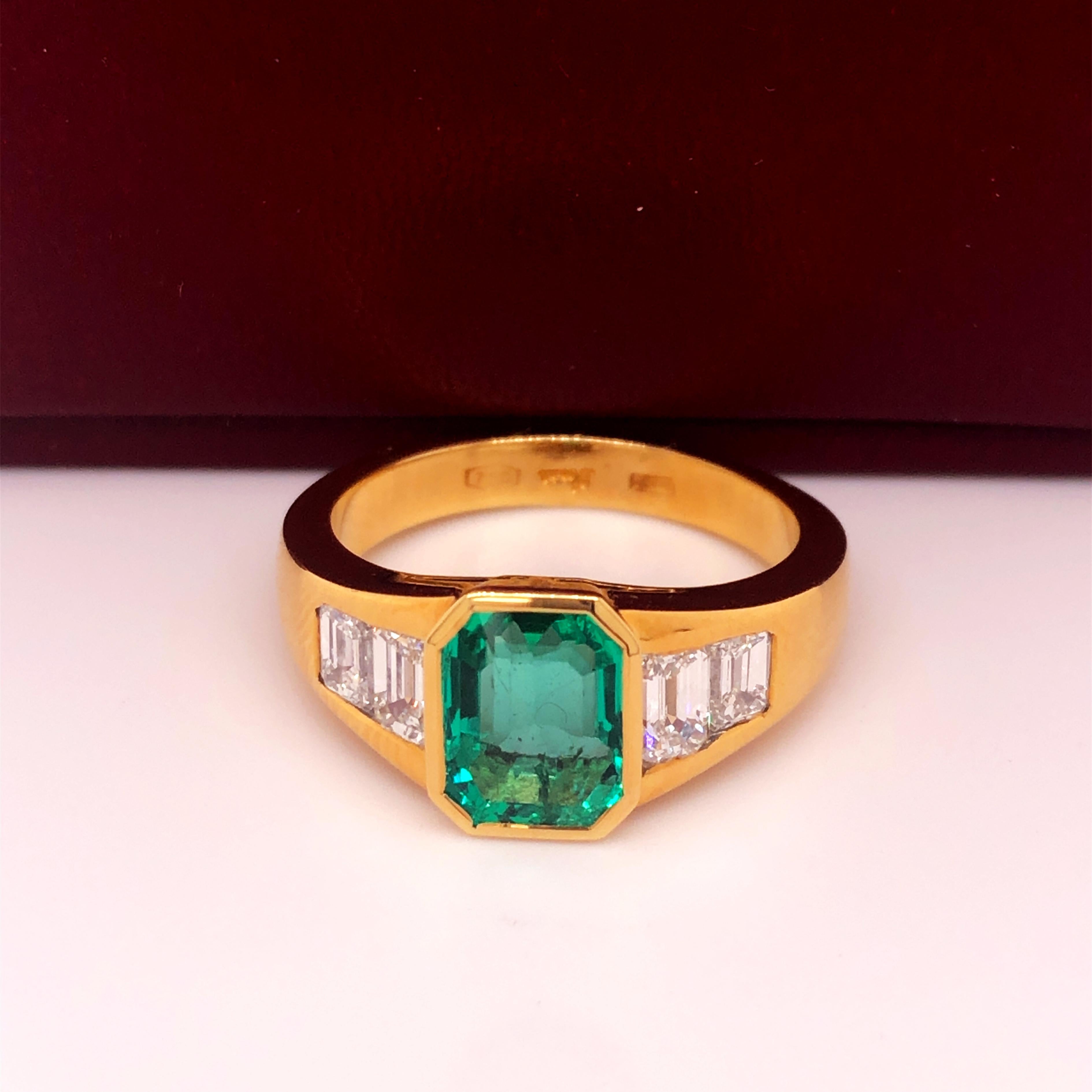 Contemporary Berca 1.51Kt Muzo Emerald Octagon Cut 1.01Kt White Diamond Emerald Cut Ring For Sale