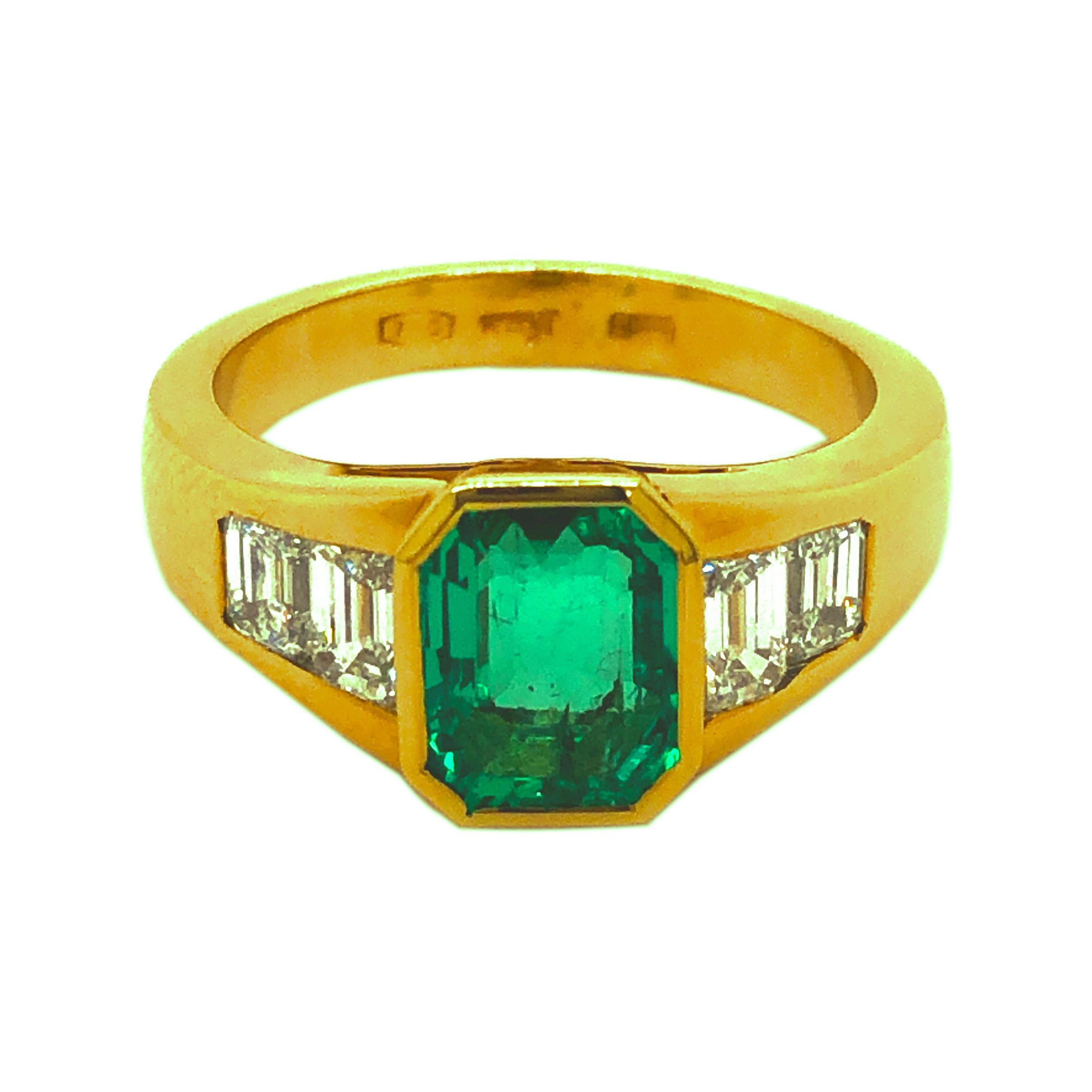 Berca 1.51Kt Muzo Emerald Octagon Cut 1.01Kt White Diamond Emerald Cut Ring For Sale