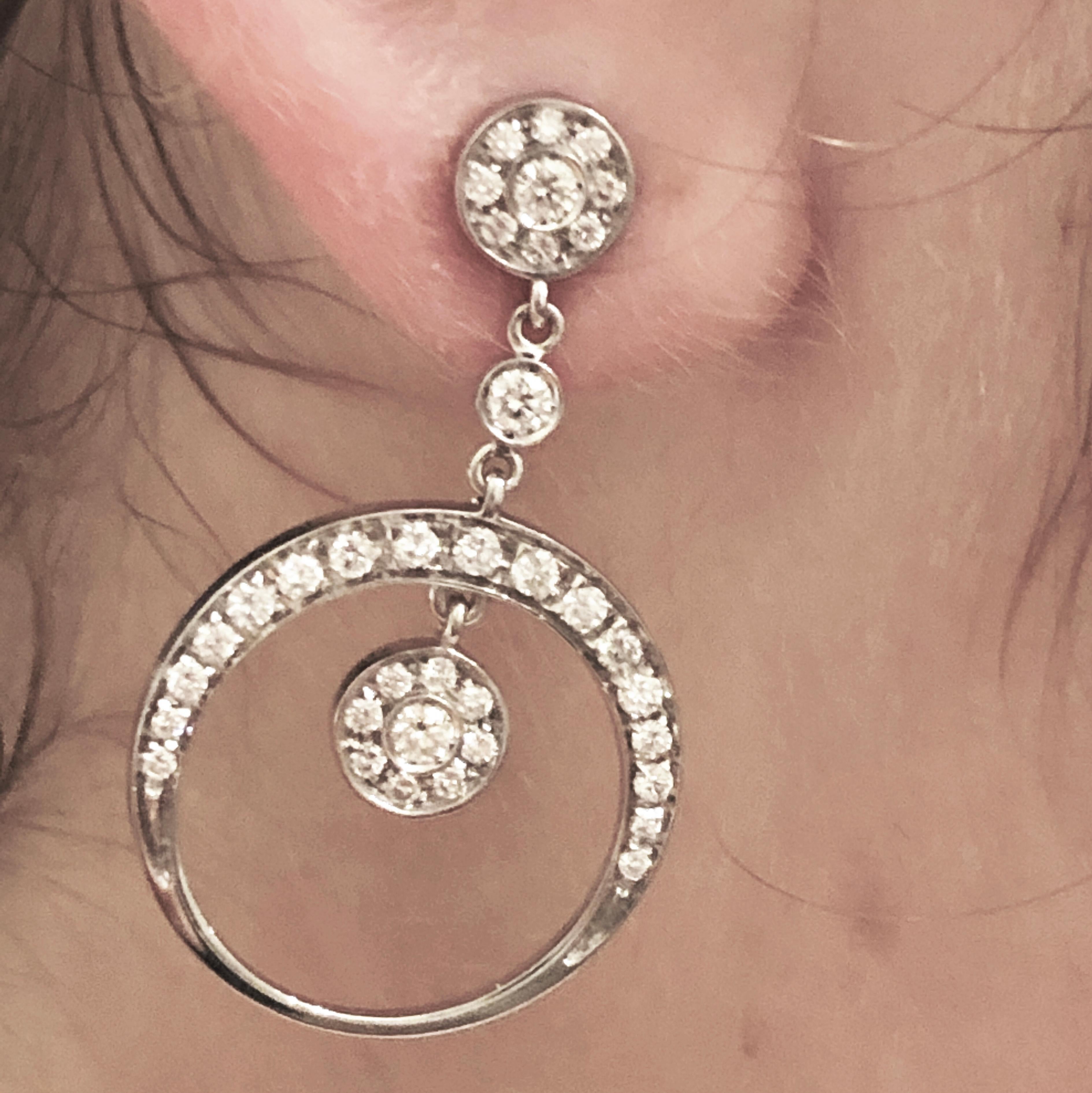Berca 1.55 Kt Brilliant Cut White Diamond Dangle Earrings For Sale 6