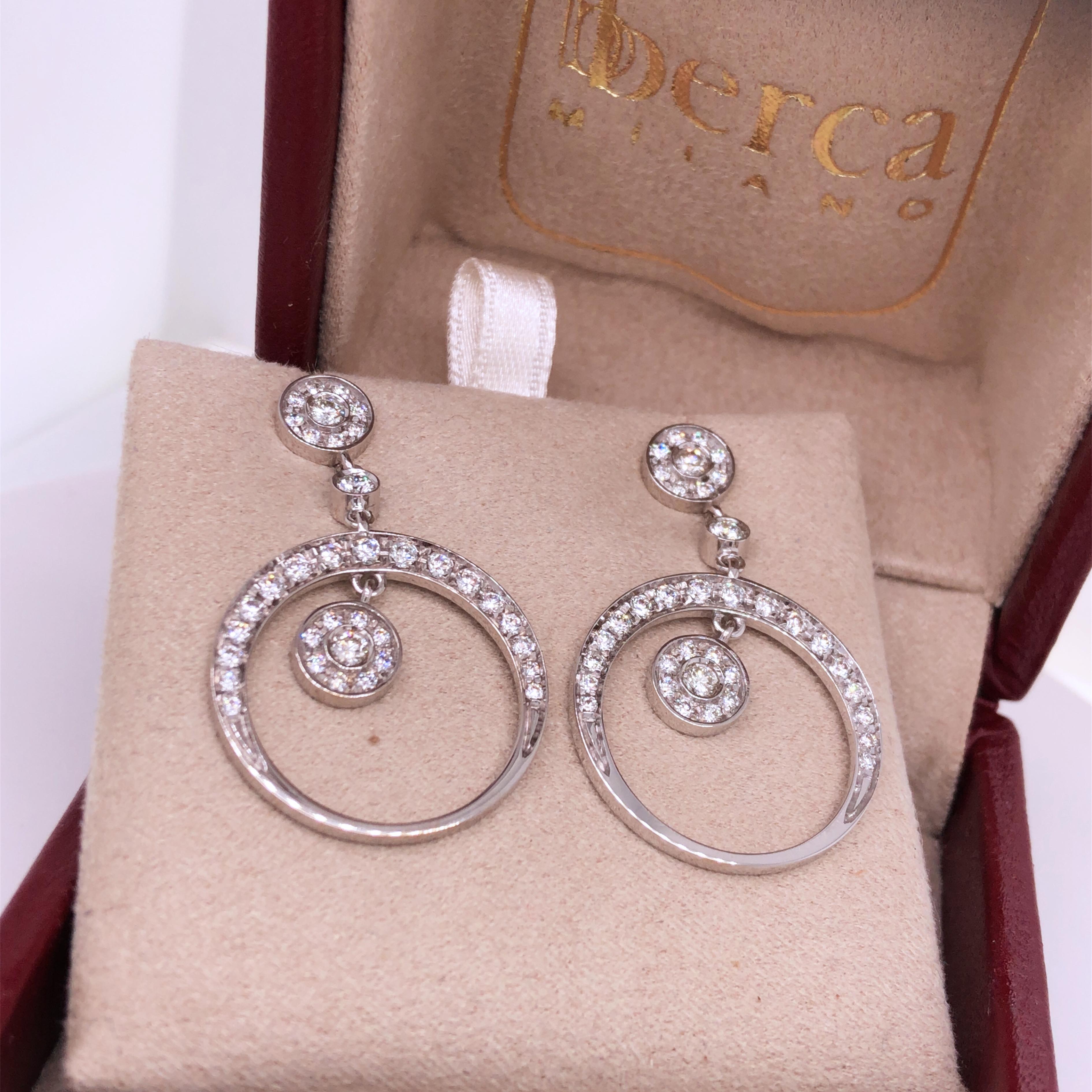 Berca 1.55 Kt Brilliant Cut White Diamond Dangle Earrings For Sale 2