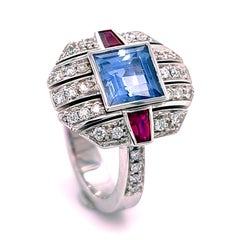 BERCA 1,68 ct GIA Cert. NH Cornflower Bague saphir rubis diamant taille princesse