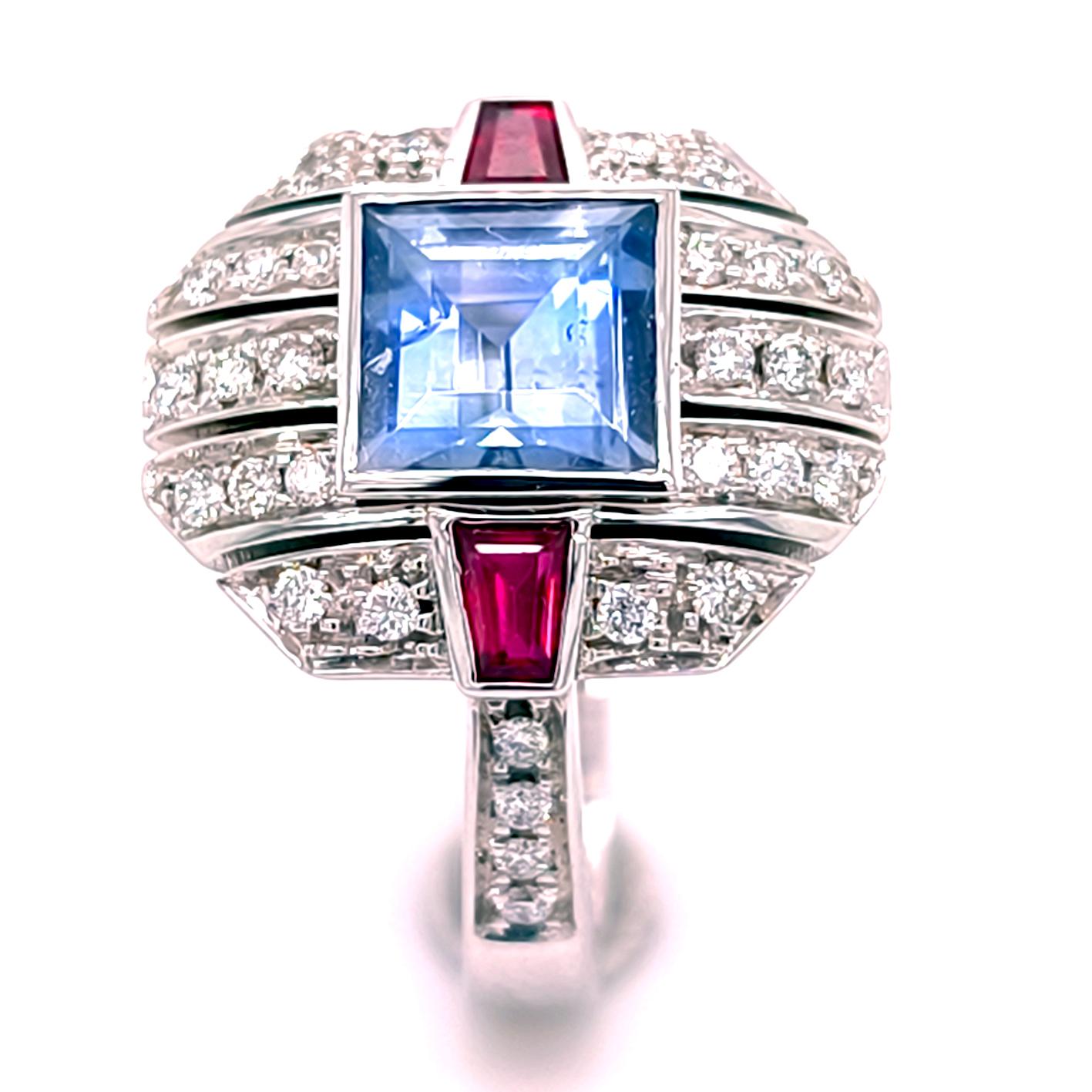 Taille princesse BERCA 1,68 ct GIA Cert. NH Cornflower Bague saphir rubis diamant taille princesse en vente