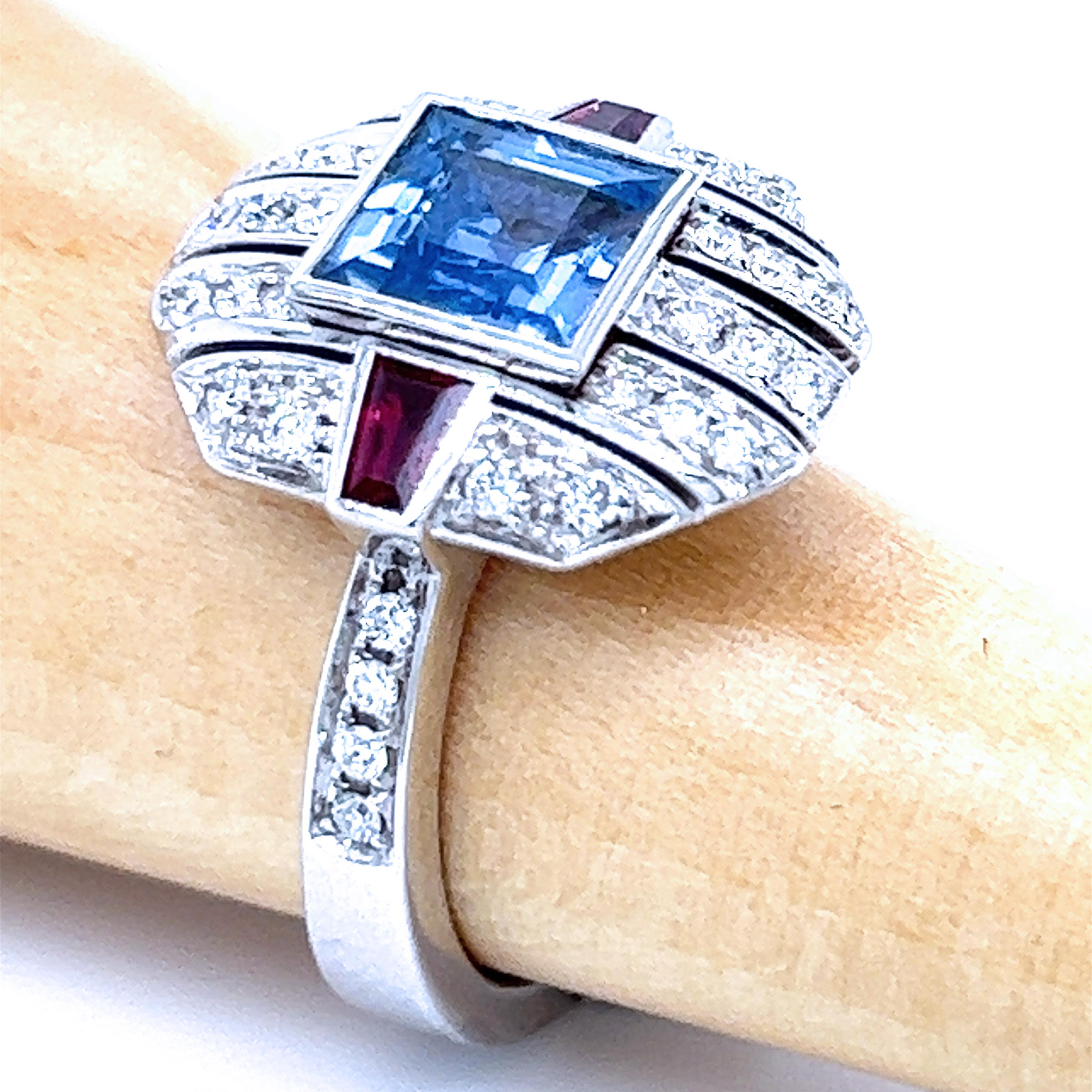 Berca 1.68kt GIA Certified NH Cornflower Princess Cut Sapphire Ruby Diamond Ring In New Condition For Sale In Valenza, IT