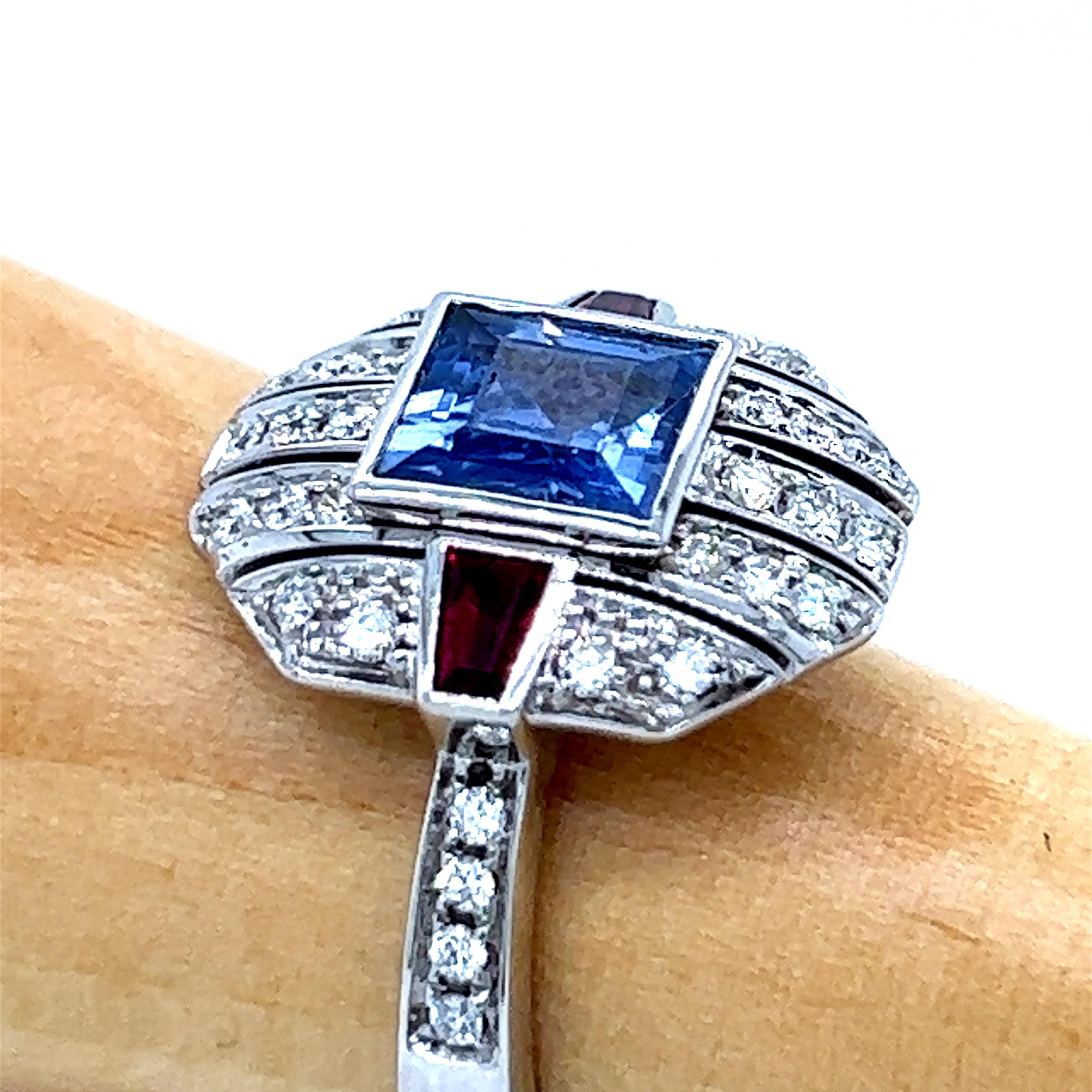 Berca 1.68kt GIA Certified NH Cornflower Princess Cut Sapphire Ruby Diamond Ring For Sale 1