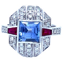 Berca Bague en saphir, rubis et diamant taille princesse de 1,68 carat, certifié GIA NH