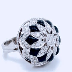 Berca 1.80 Kt White Diamond Onyx 18 Carat White Gold Setting Dome Cocktail Ring