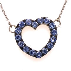 Berca 1.8kt Natural Blue Sapphire Blackened and White Gold Heart Necklace