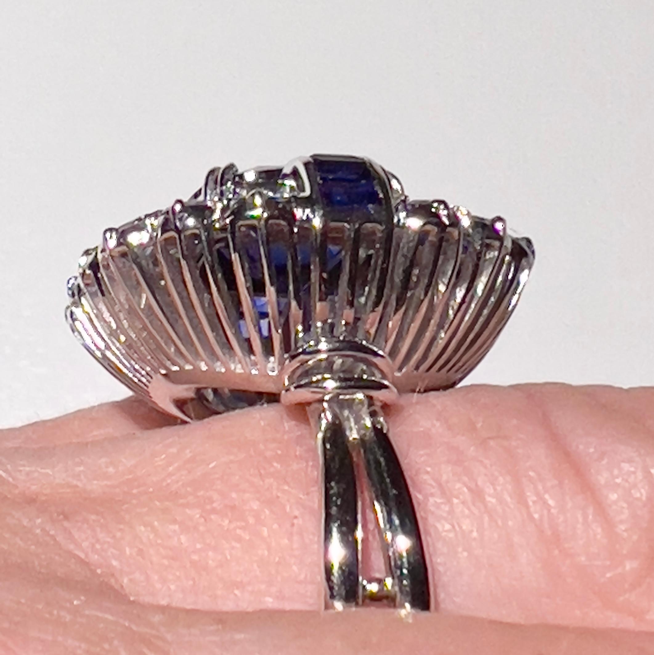 Women's Berca 1960 GIT Certified 3.79Kt Natural Blue Spinel Sapphire White Diamond Ring For Sale