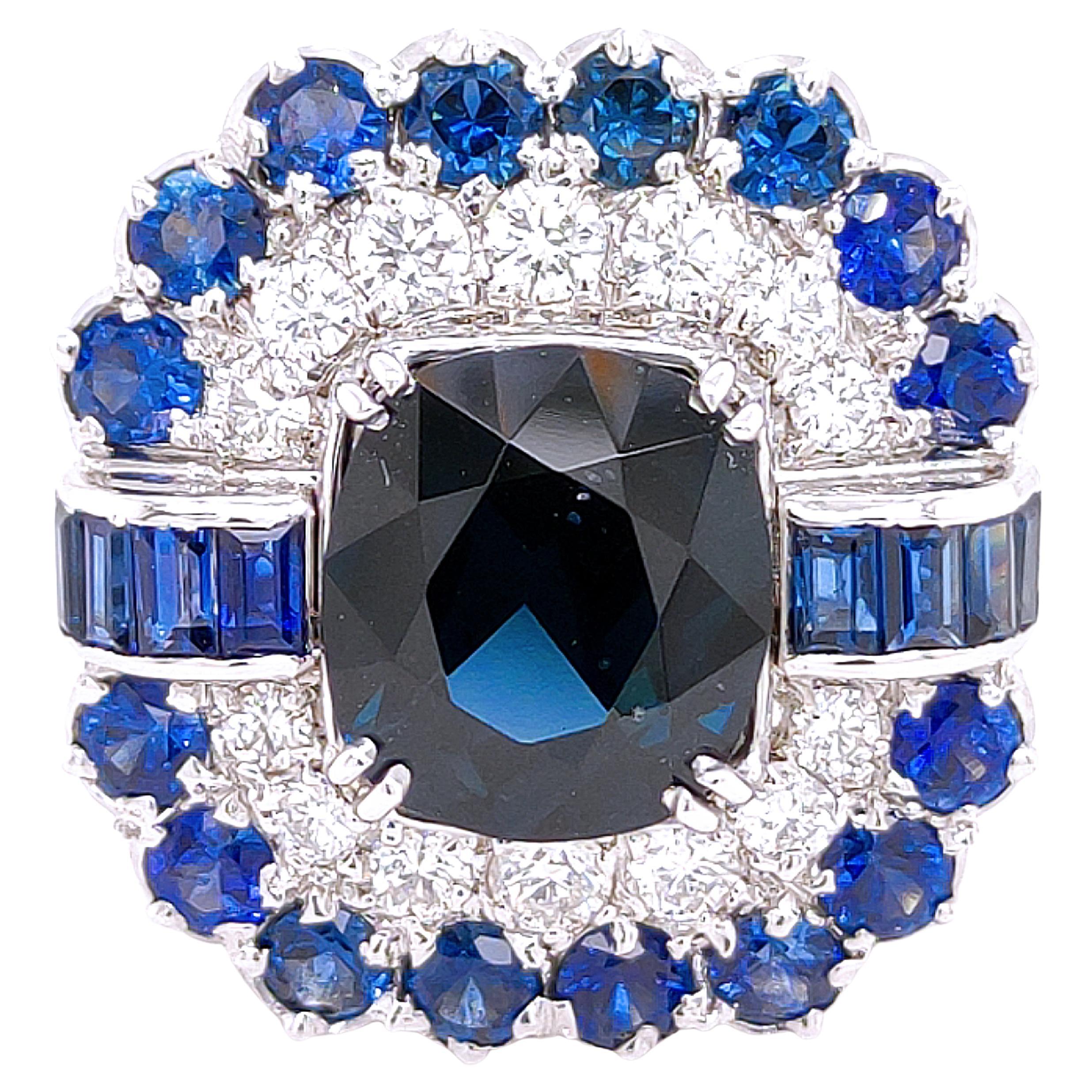 Berca 1960 GIT Certified 3.79Kt Natural Blue Spinel Sapphire White Diamond Ring For Sale