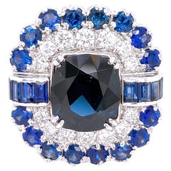 Used Berca 1960 GIT Certified 3.79Kt Natural Blue Spinel Sapphire White Diamond Ring