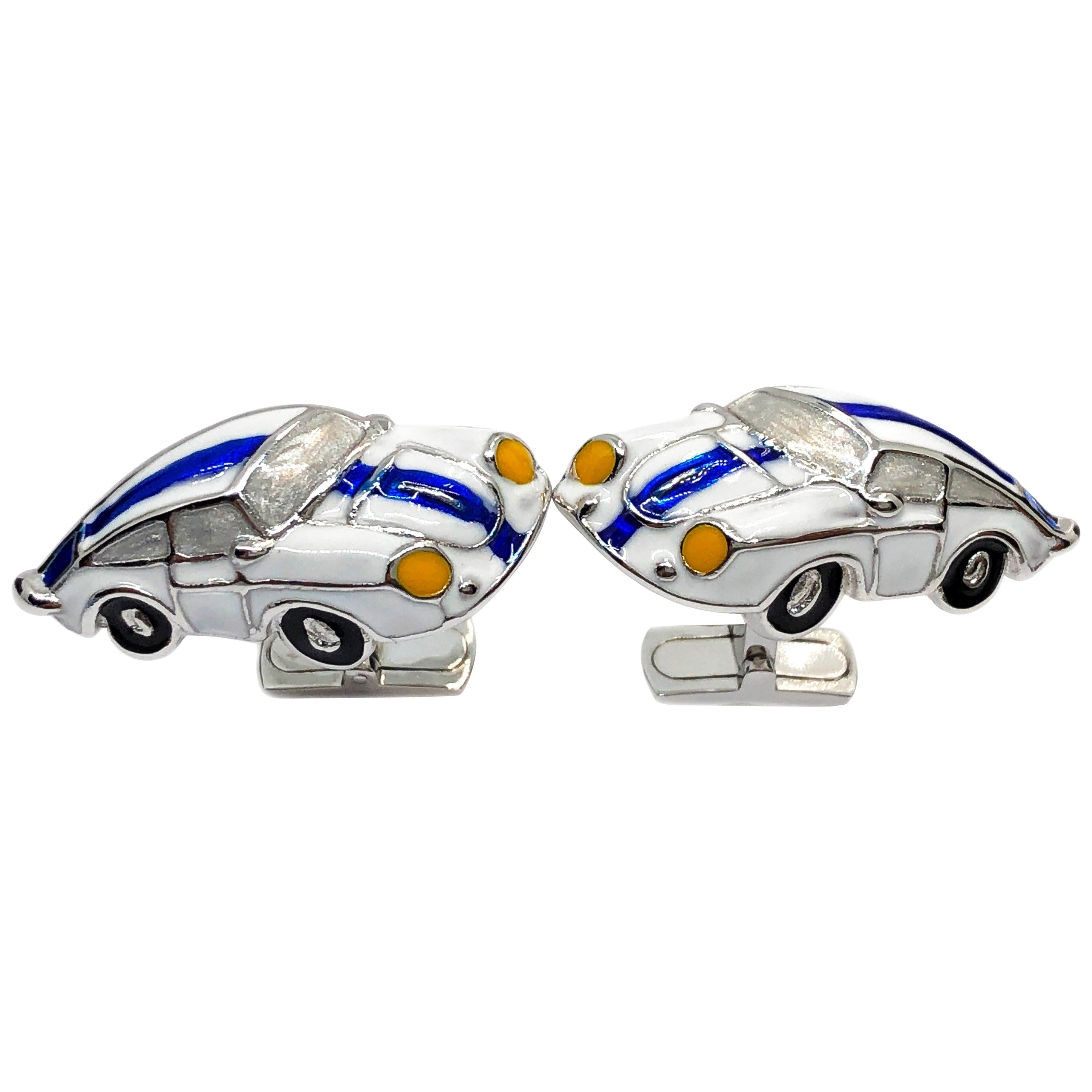 Berca 1970 American Racing Color 911 Porsche Enameled Sterling Silver Cufflinks For Sale
