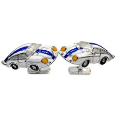 Used Berca 1970 American Racing Color 911 Porsche Enameled Sterling Silver Cufflinks