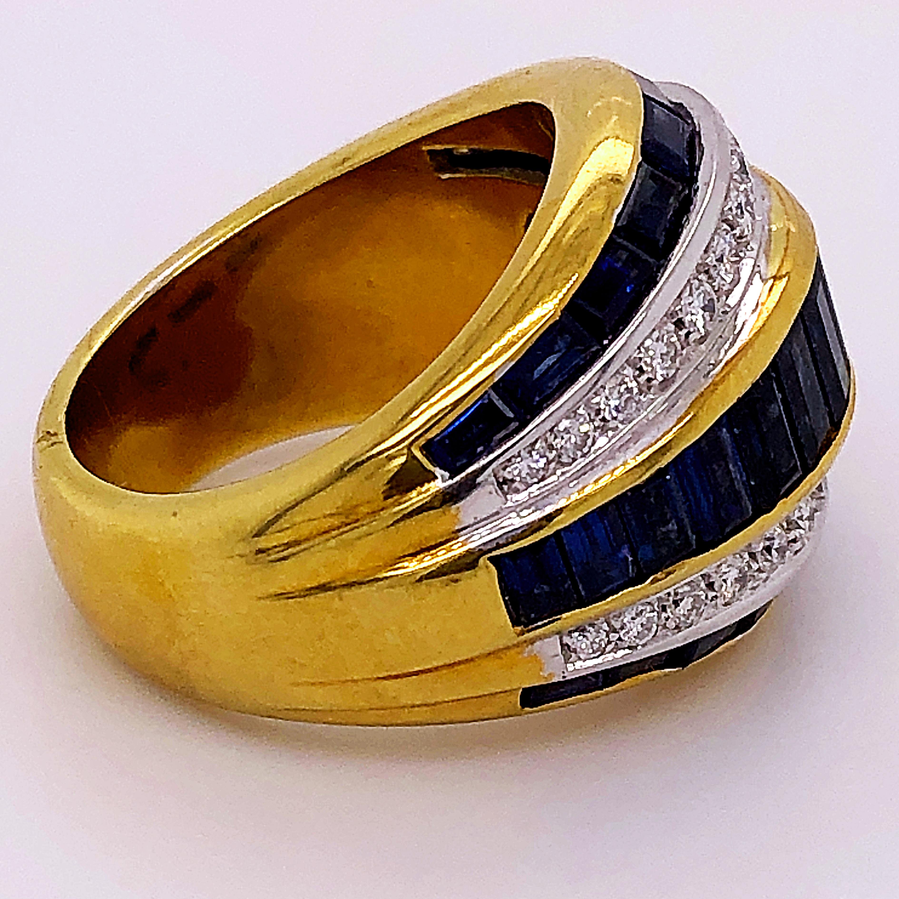 Berca 1980 5.33 Karat Natural Blue Sapphire Baguette White Diamond Cocktail Ring 5