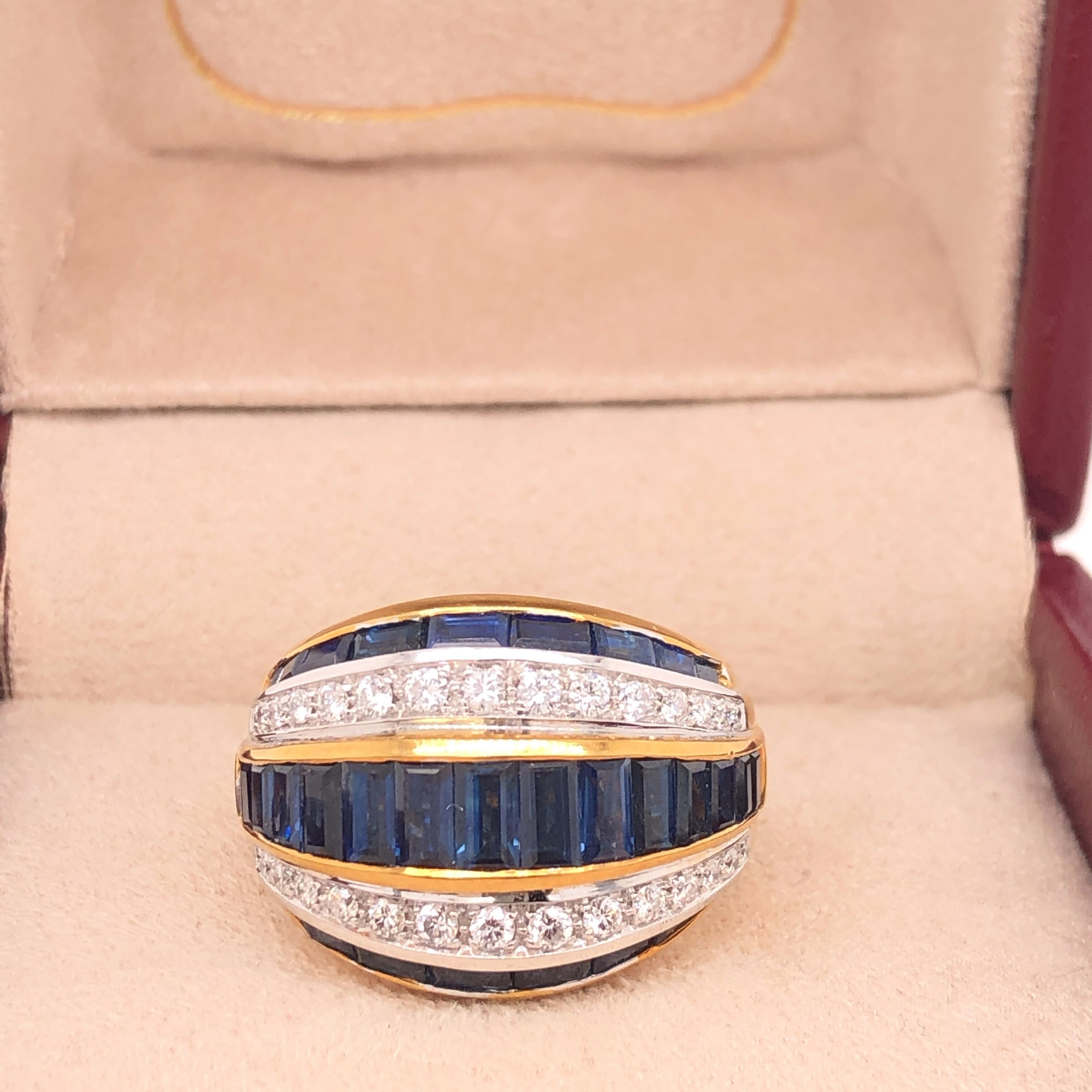 Baguette Cut Berca 1980 5.33 Karat Natural Blue Sapphire Baguette White Diamond Cocktail Ring