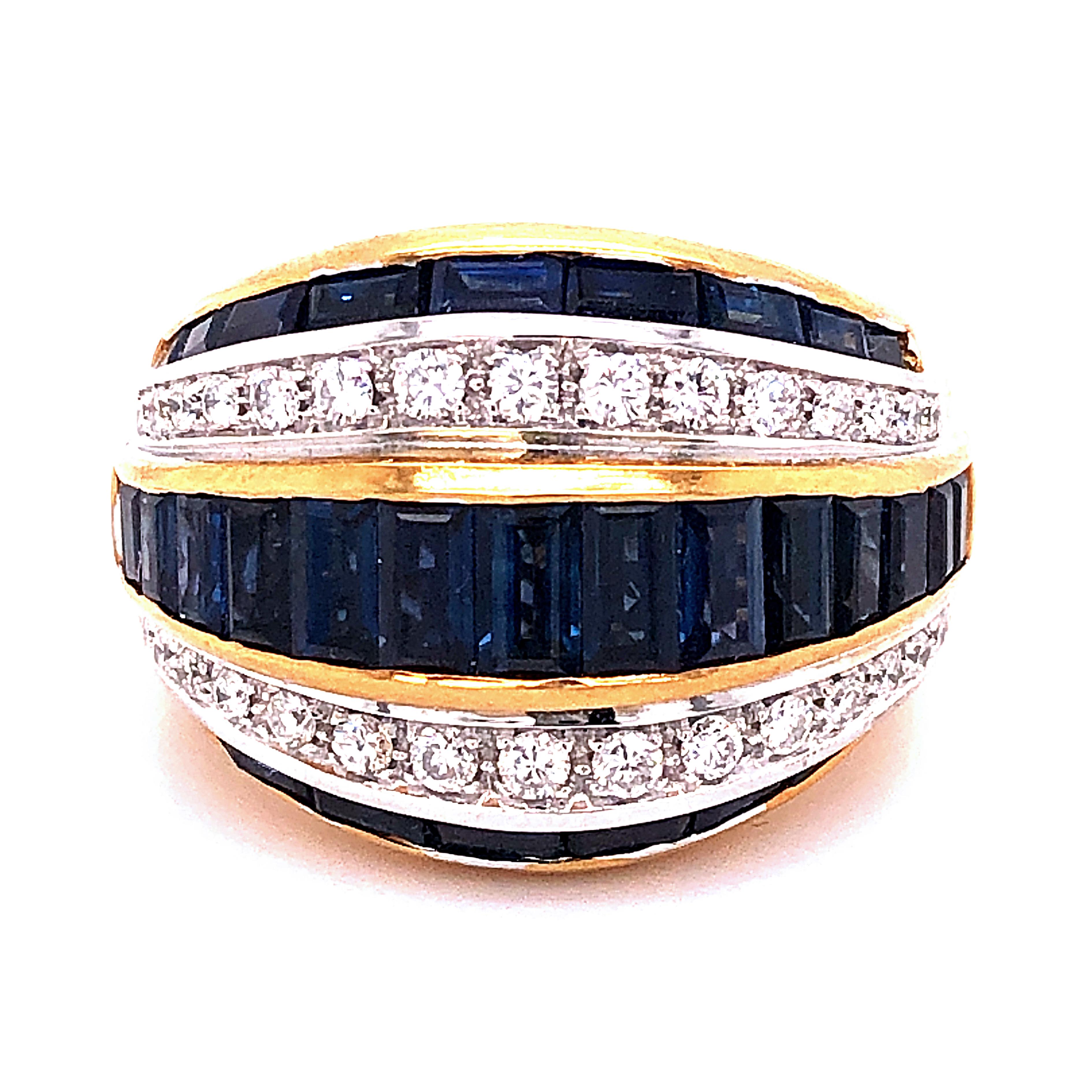 Berca 1980 5.33 Karat Natural Blue Sapphire Baguette White Diamond Cocktail Ring In New Condition In Valenza, IT