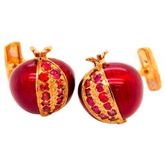 Berca 2.04 Kt Ruby Red Hand Enameled Pomegranate Shaped Gold Cufflinks