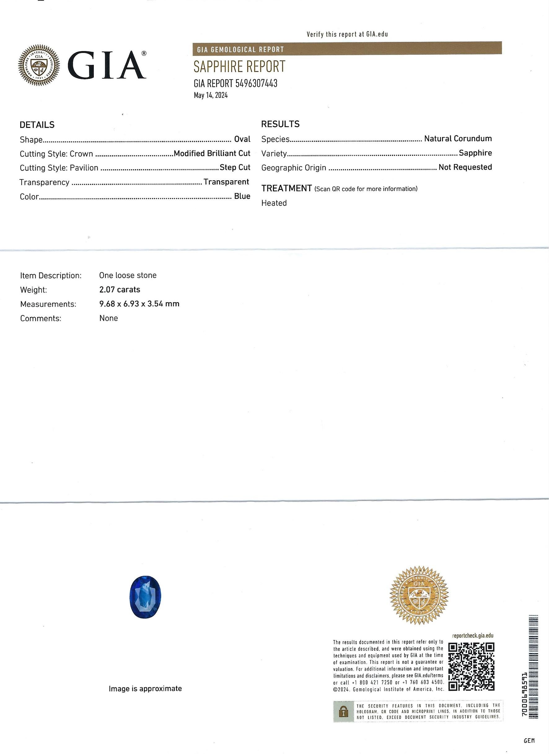 BERCA Anello con diamante taglio ovale con zaffiro blu reale certificato GIA da 2,07 kt in vendita 8