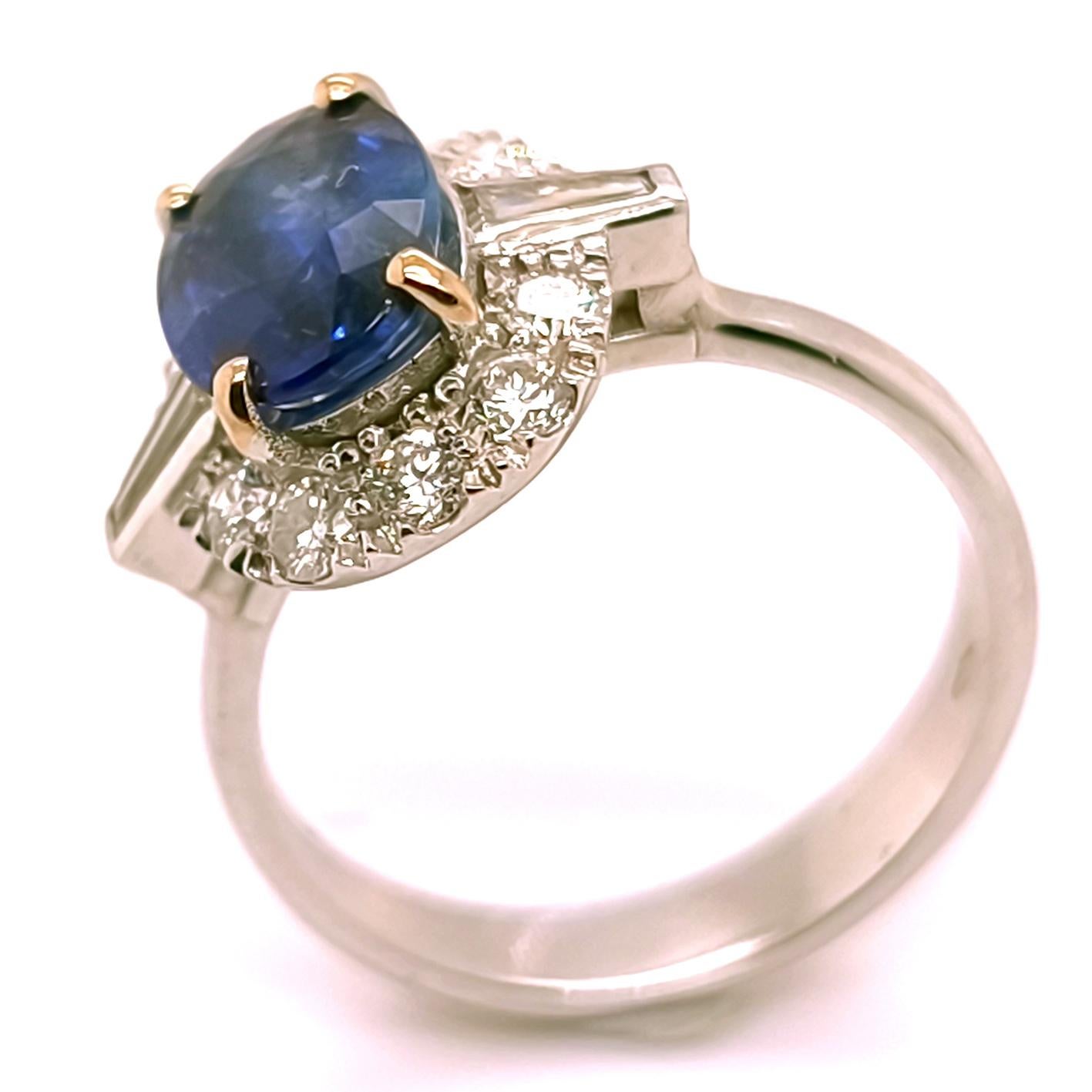 da uomo o donna BERCA Anello con diamante taglio ovale con zaffiro blu reale certificato GIA da 2,07 kt in vendita