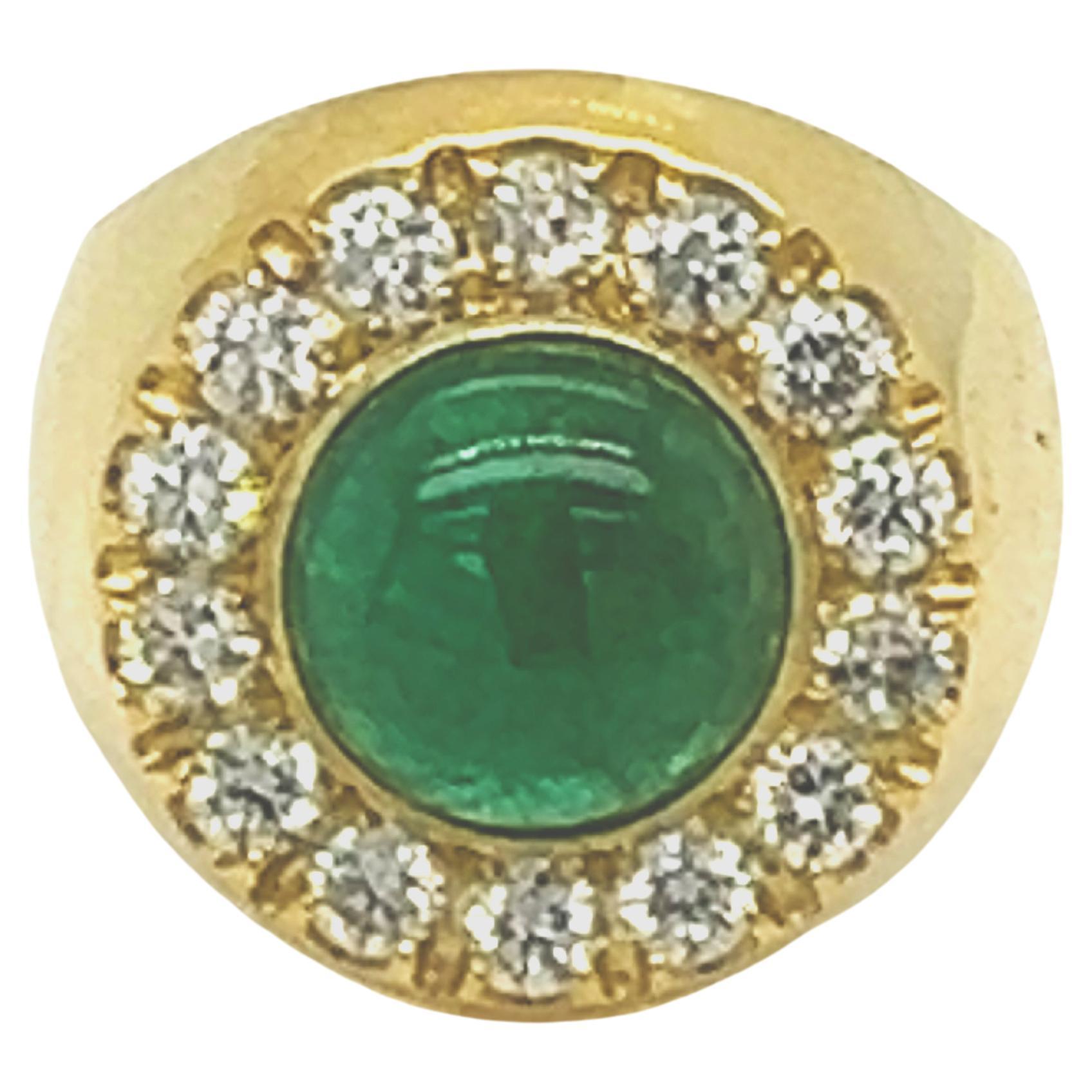 Berca 2.09Kt Natural Emerald Cabochon White Diamond Gold Cocktail Ring For Sale