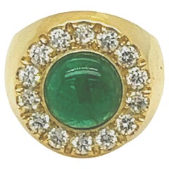 Berca 2.09Kt Natural Emerald Cabochon White Diamond Gold Cocktail Ring