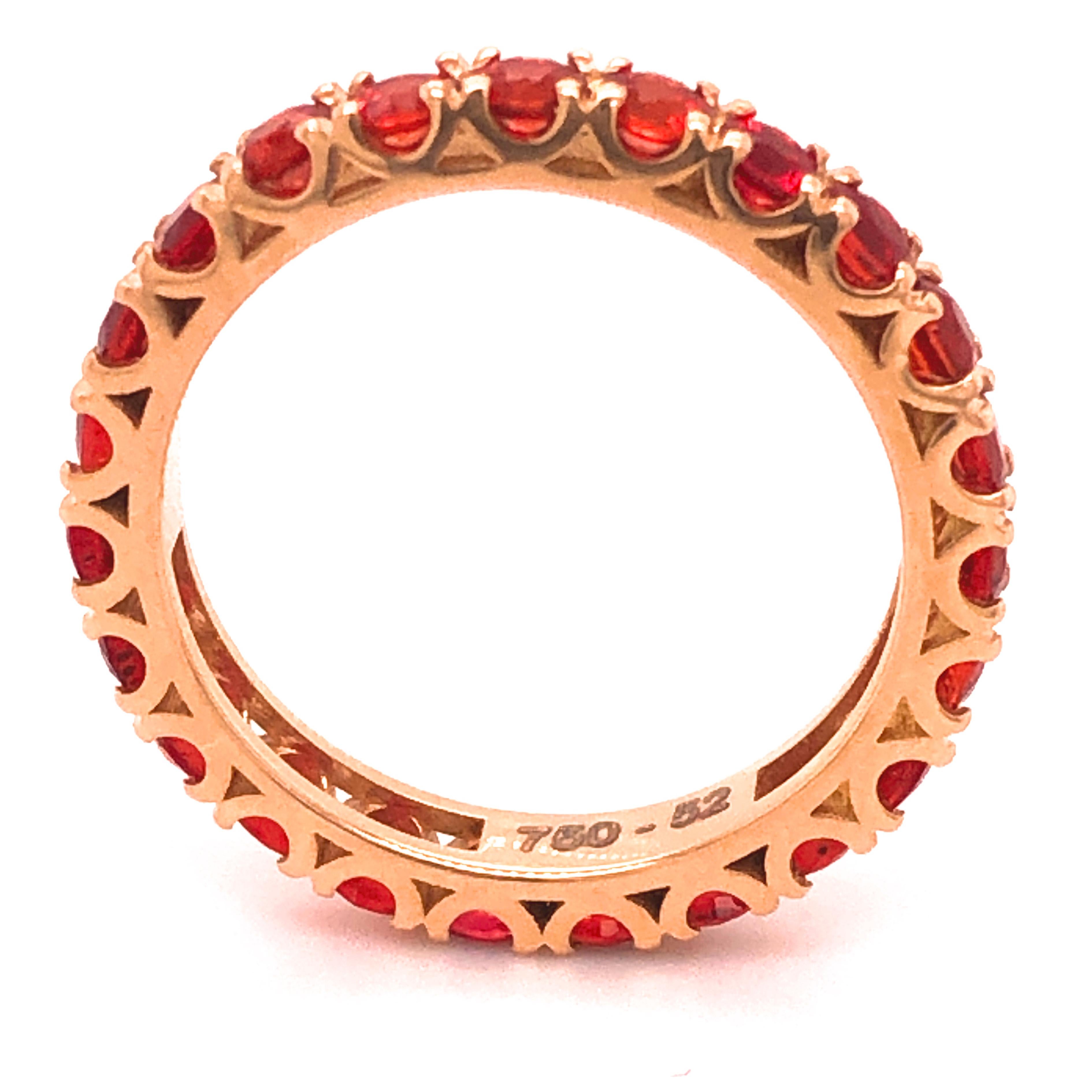 Beautifully hand crafted Eternity Band featuring 23 round brilliant cut Natural Red Mozanbique Ruby for a total weight of 2.11 Carat in an 18Kt Rose Gold fish tail setting.
US Size 6
French Size 52
In our fitted burgundy leather or black case and