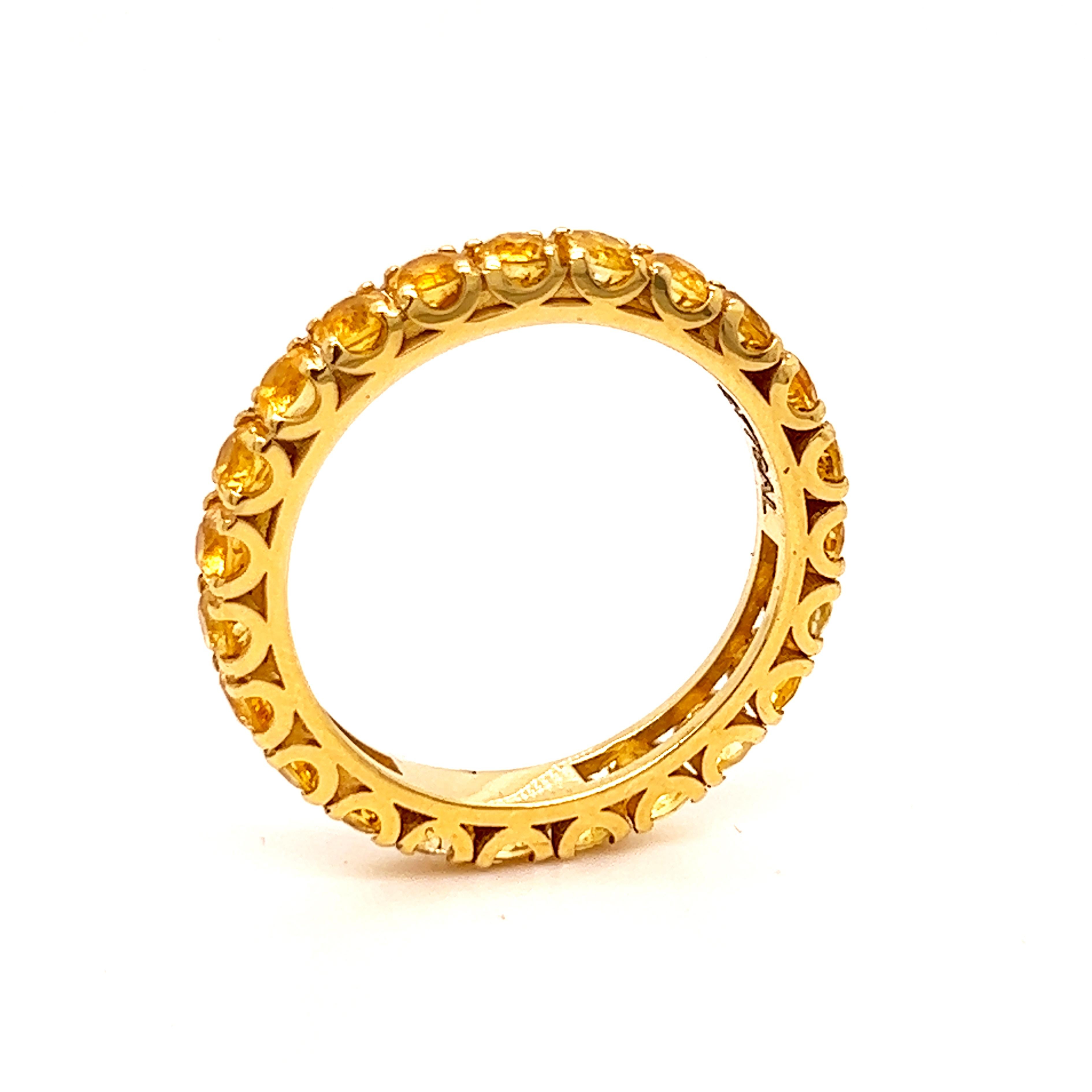Contemporary Berca 2.11 Carat Natural Yellow Sapphire 18 Karat Gold Eternity Band Ring For Sale