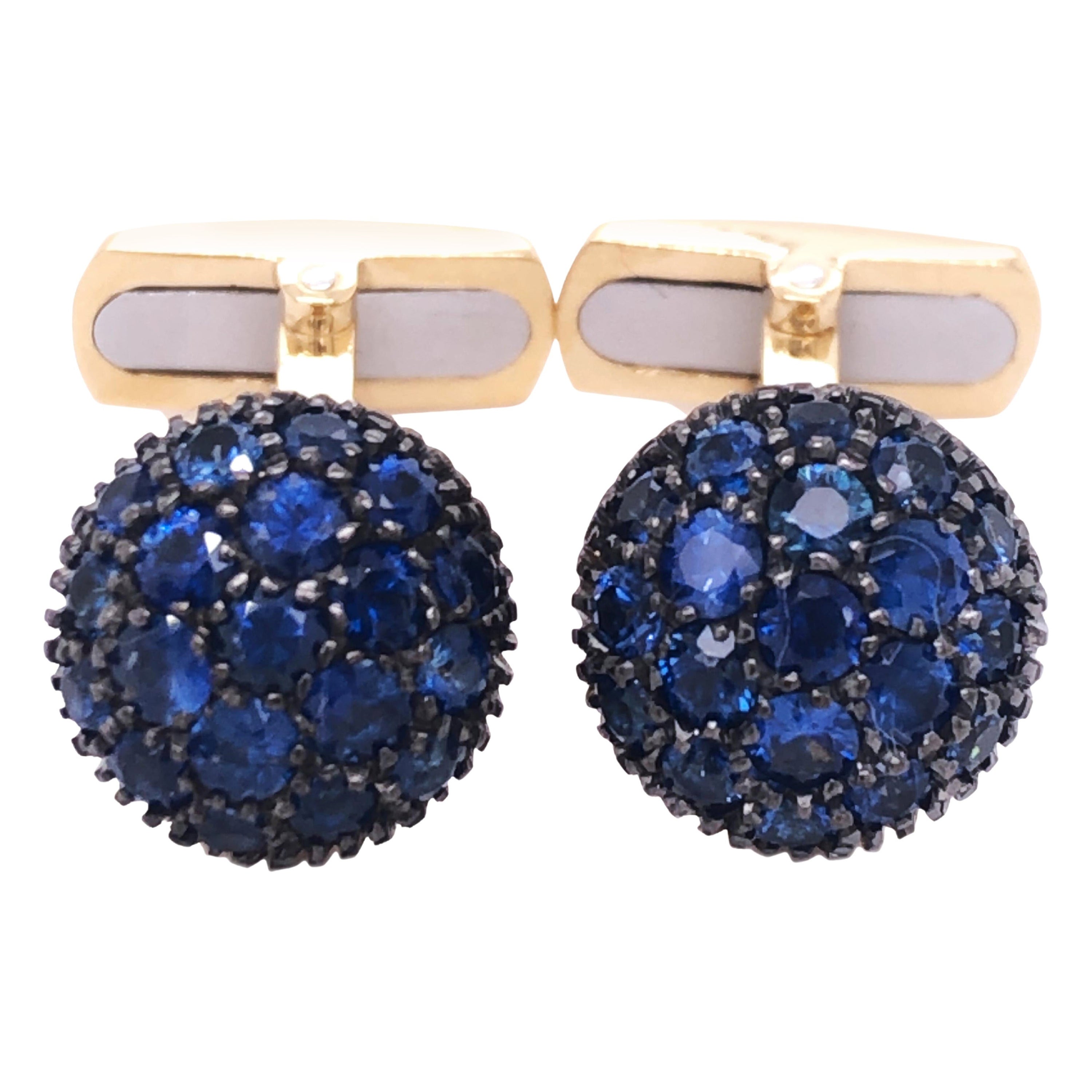 Berca 2.31 Kt Natural Blue Sapphire Black Yellow Gold Cufflinks