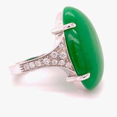 Berca 24.70 Kt Natural Burma Green Jade White Diamond White Gold Cocktail Ring