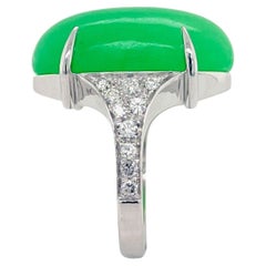 Berca 24.70 Kt Natural Burma Green Jade White Diamond White Gold Cocktail Ring
