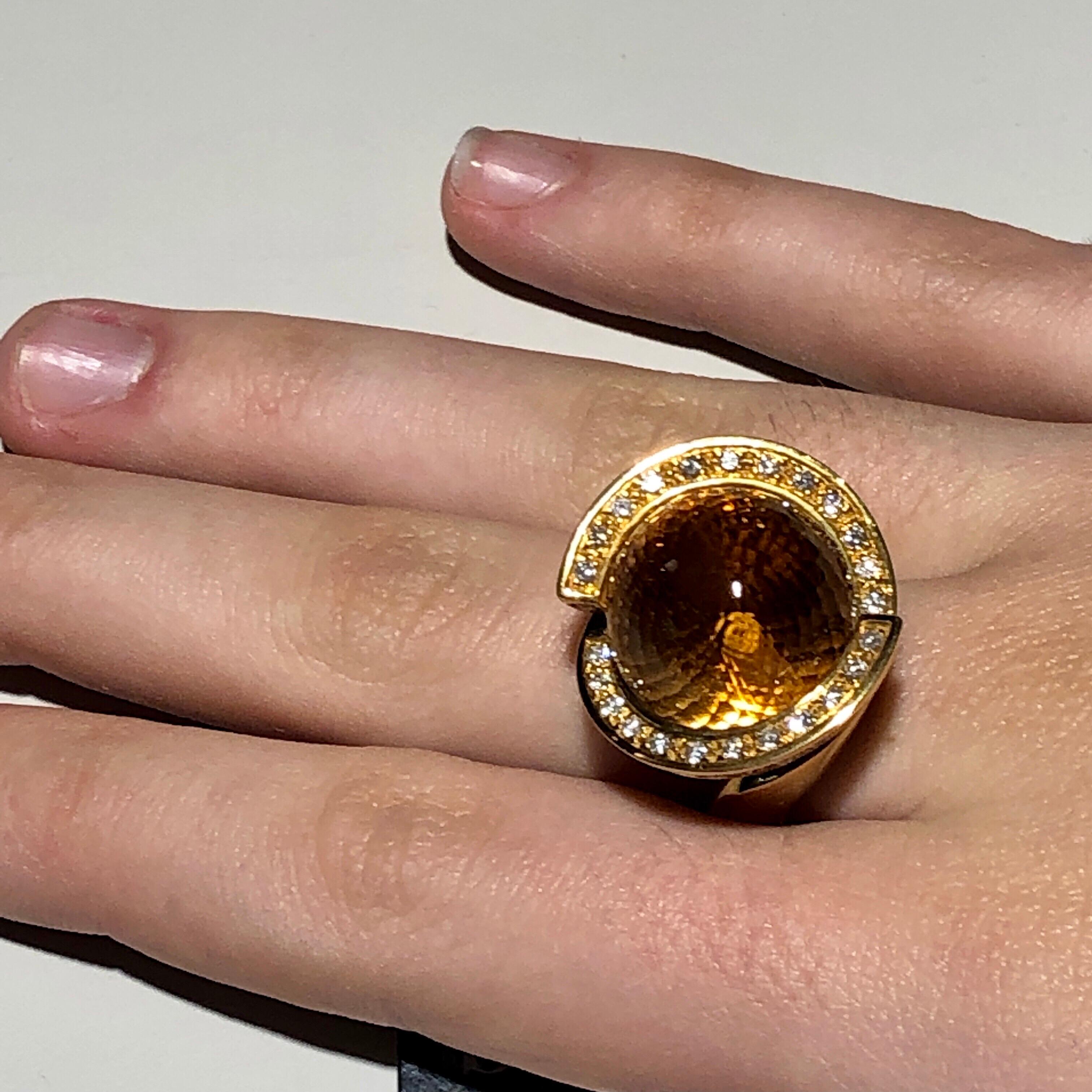 Helix-Ring aus Gelbgold mit 25,70 Karat Citrin, Quarz und weißem Diamant im Angebot 5