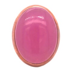 Berca 26.5 Kt Lavender Jade Beige Enameled Rose Sterling Silver Cocktail Ring