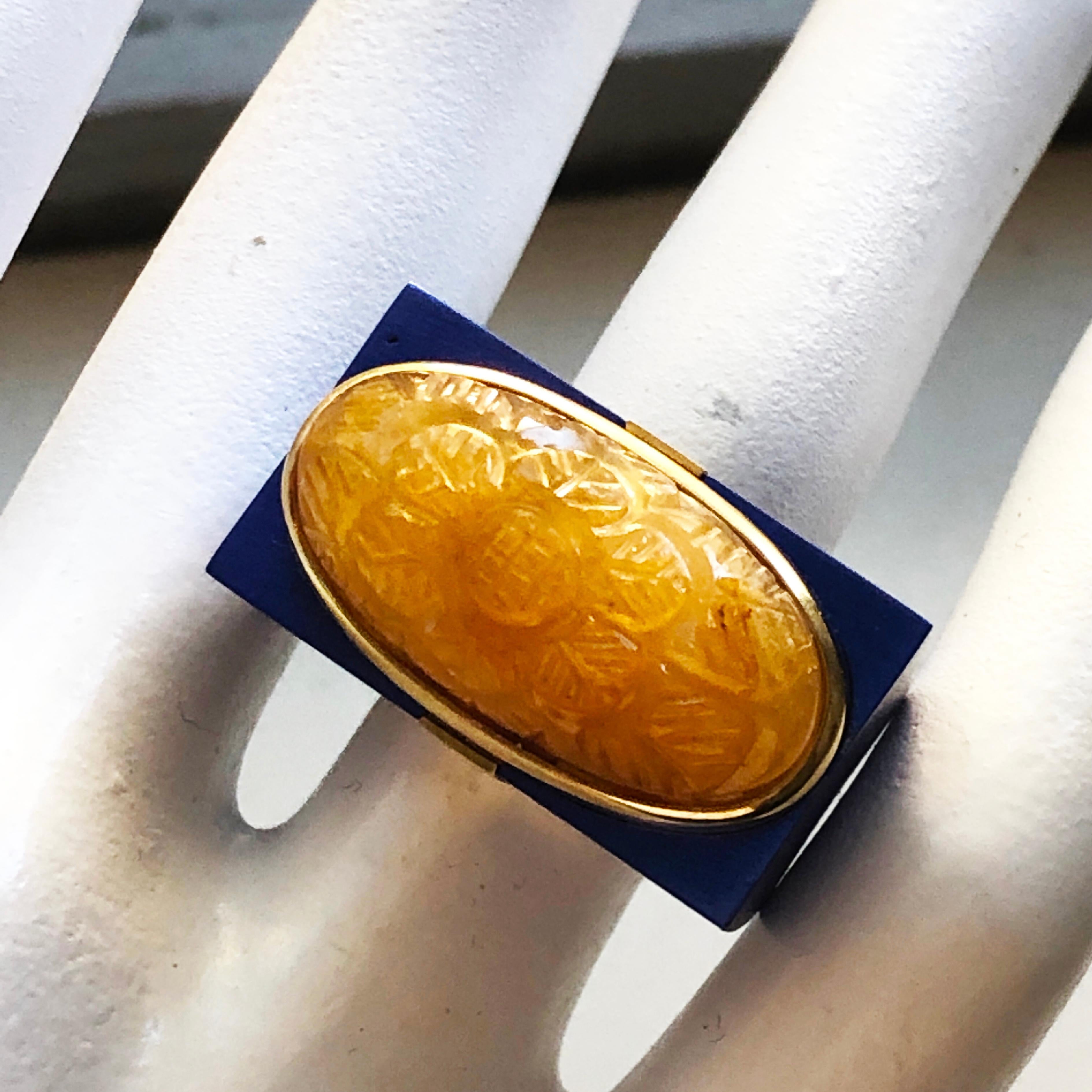 Berca 30.9 Kt Natural Yellow Sapphire Blue Oxidized Yellow Gold Cocktail Ring 7