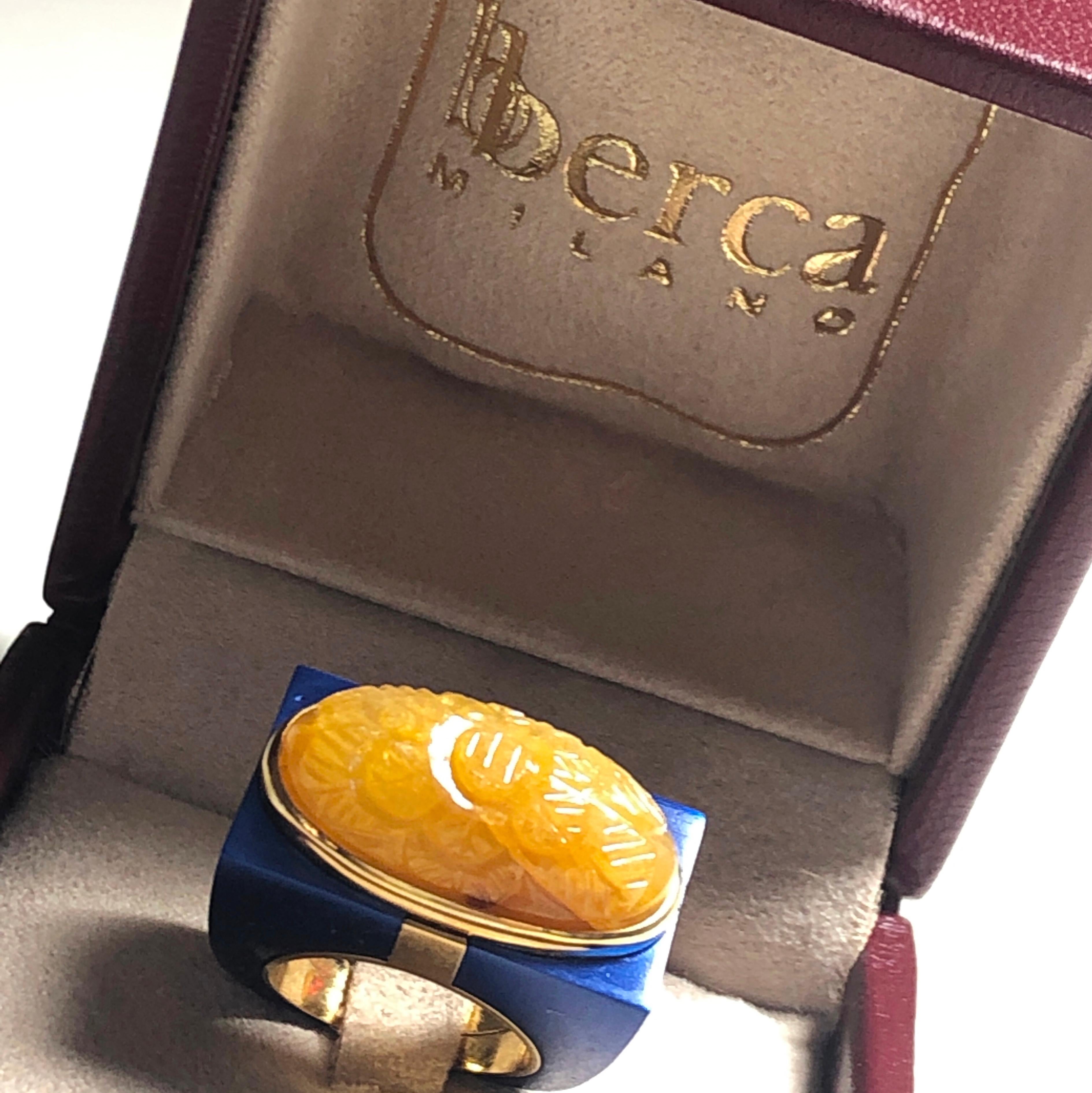 Berca 30.9 Kt Natural Yellow Sapphire Blue Oxidized Yellow Gold Cocktail Ring 11