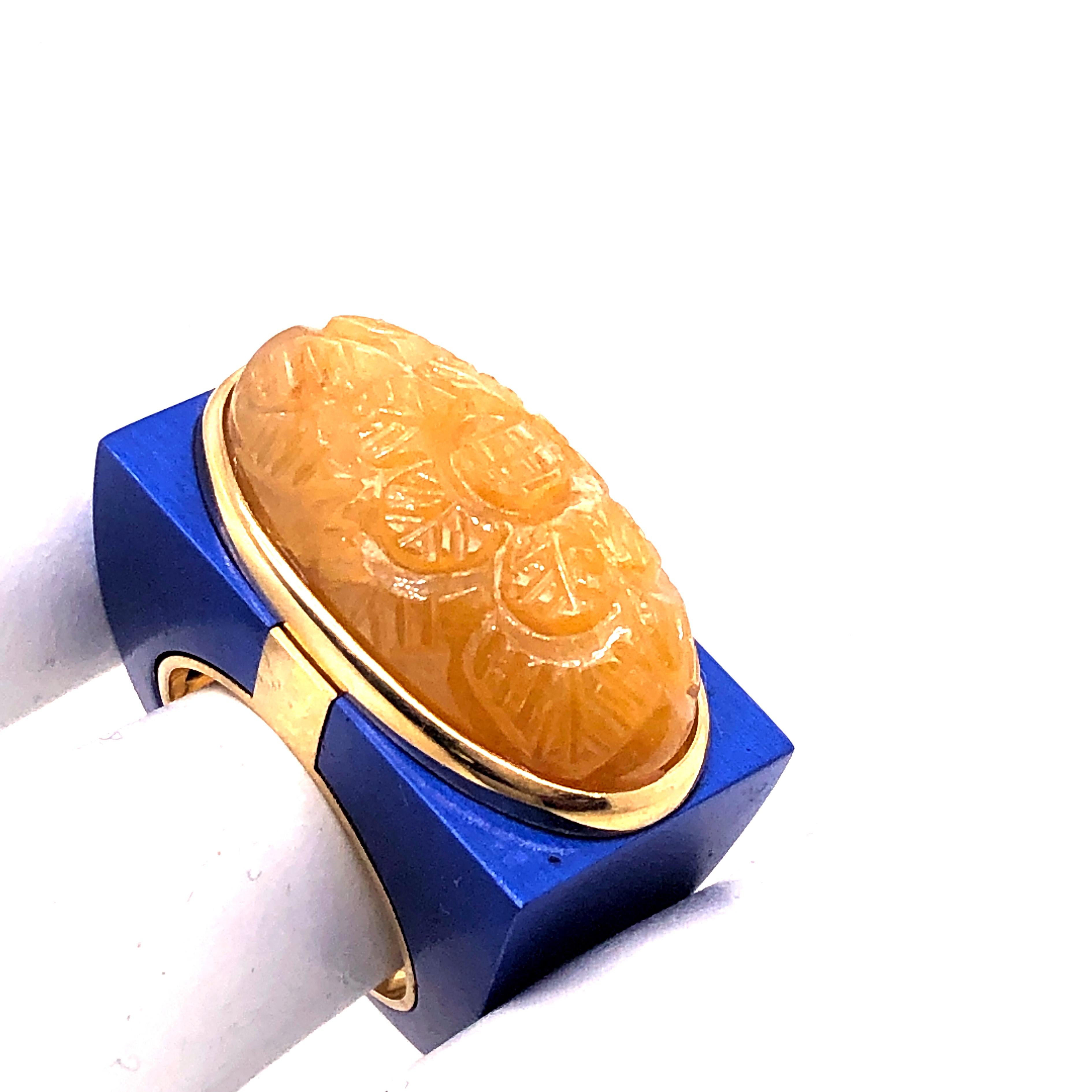 Berca 30.9 Kt Natural Yellow Sapphire Blue Oxidized Yellow Gold Cocktail Ring 2