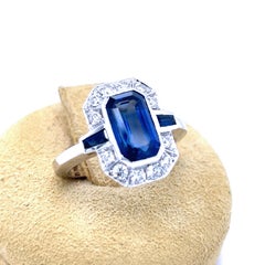Berca 3.17kt Igi Certified Royal Blue Sapphire Emerald Cut Diamond Ring