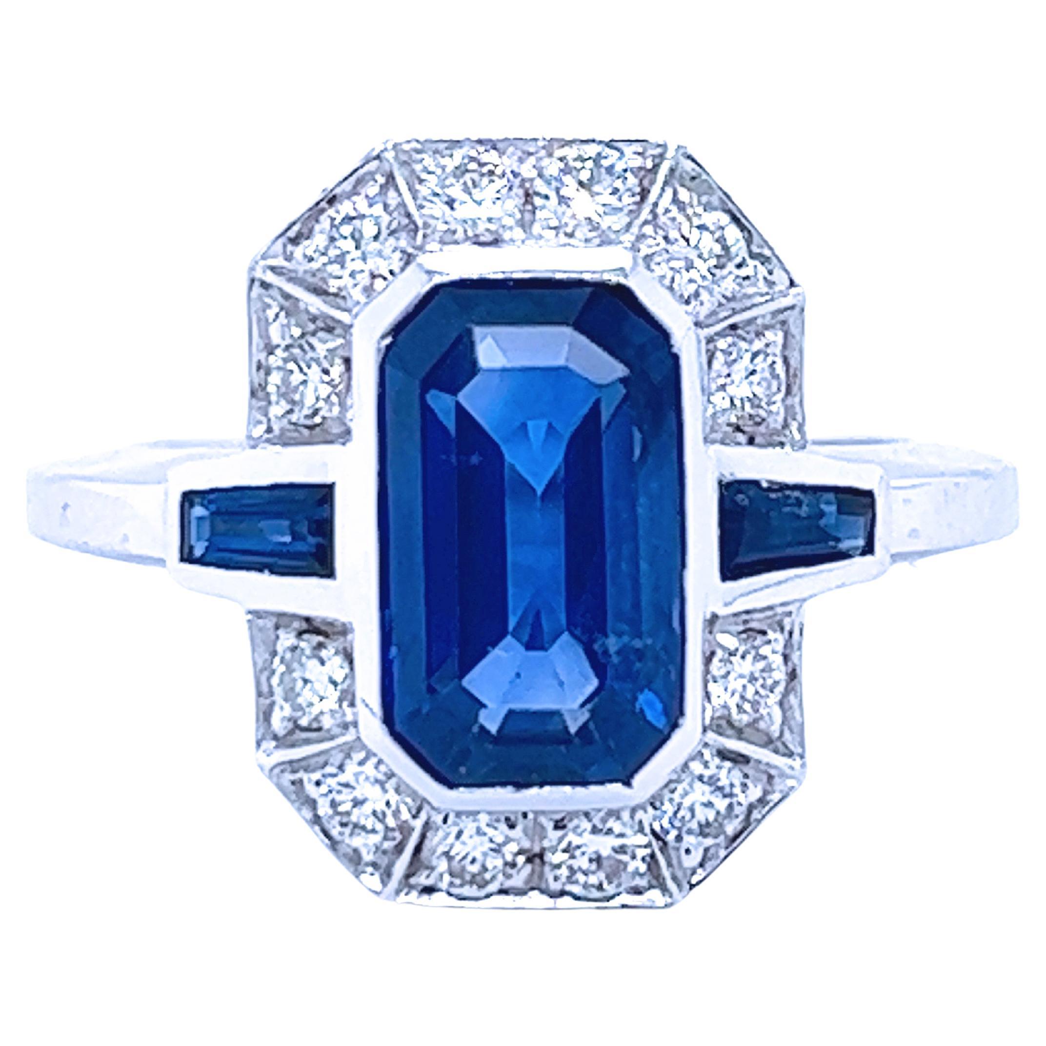 Berca 3.17kt Igi Certified Royal Blue Sapphire Emerald Cut Diamond Ring